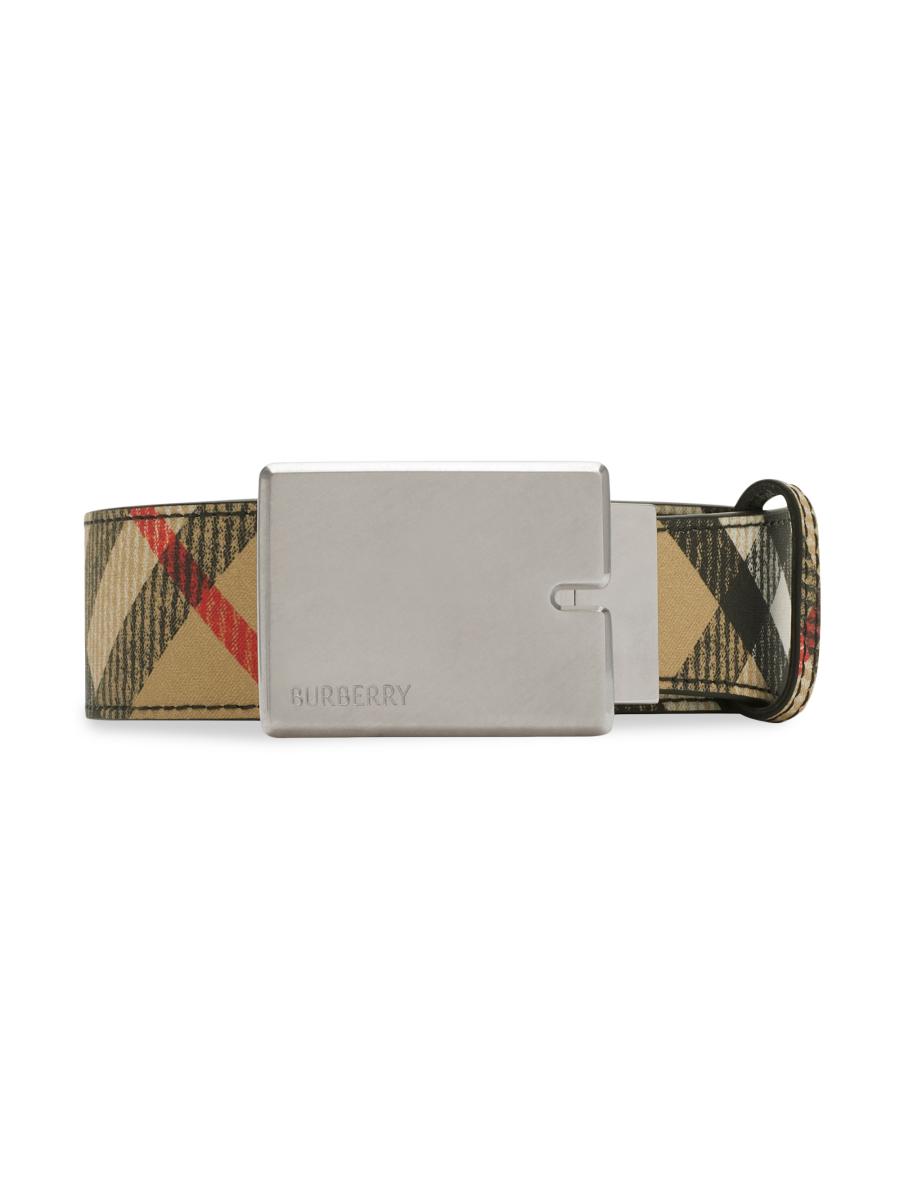 Burberry Men's Reversible Check B Cut Belt In Neutral