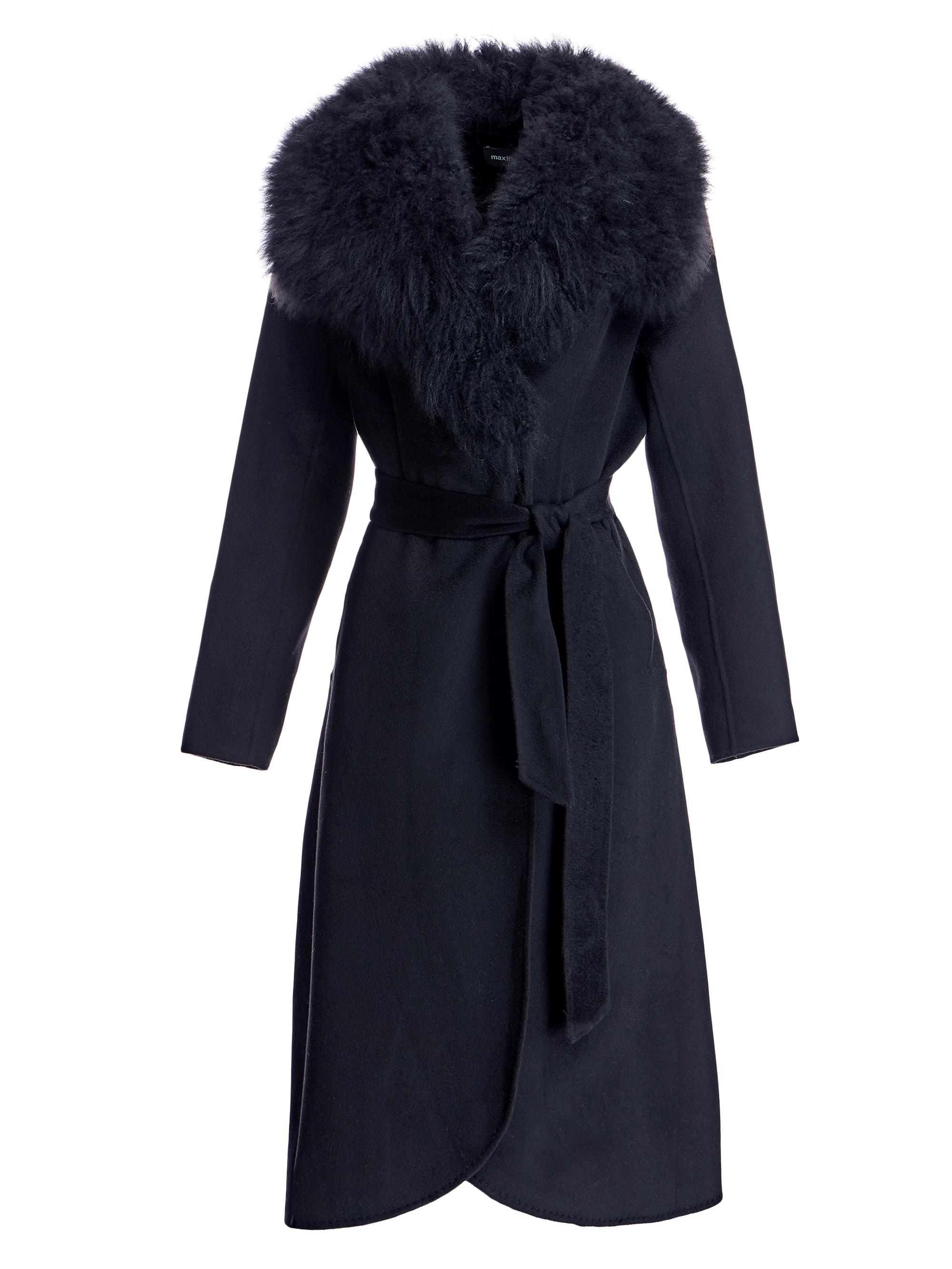 Maximilian Women's Cashmere Belted Fur Trim Coat - Black