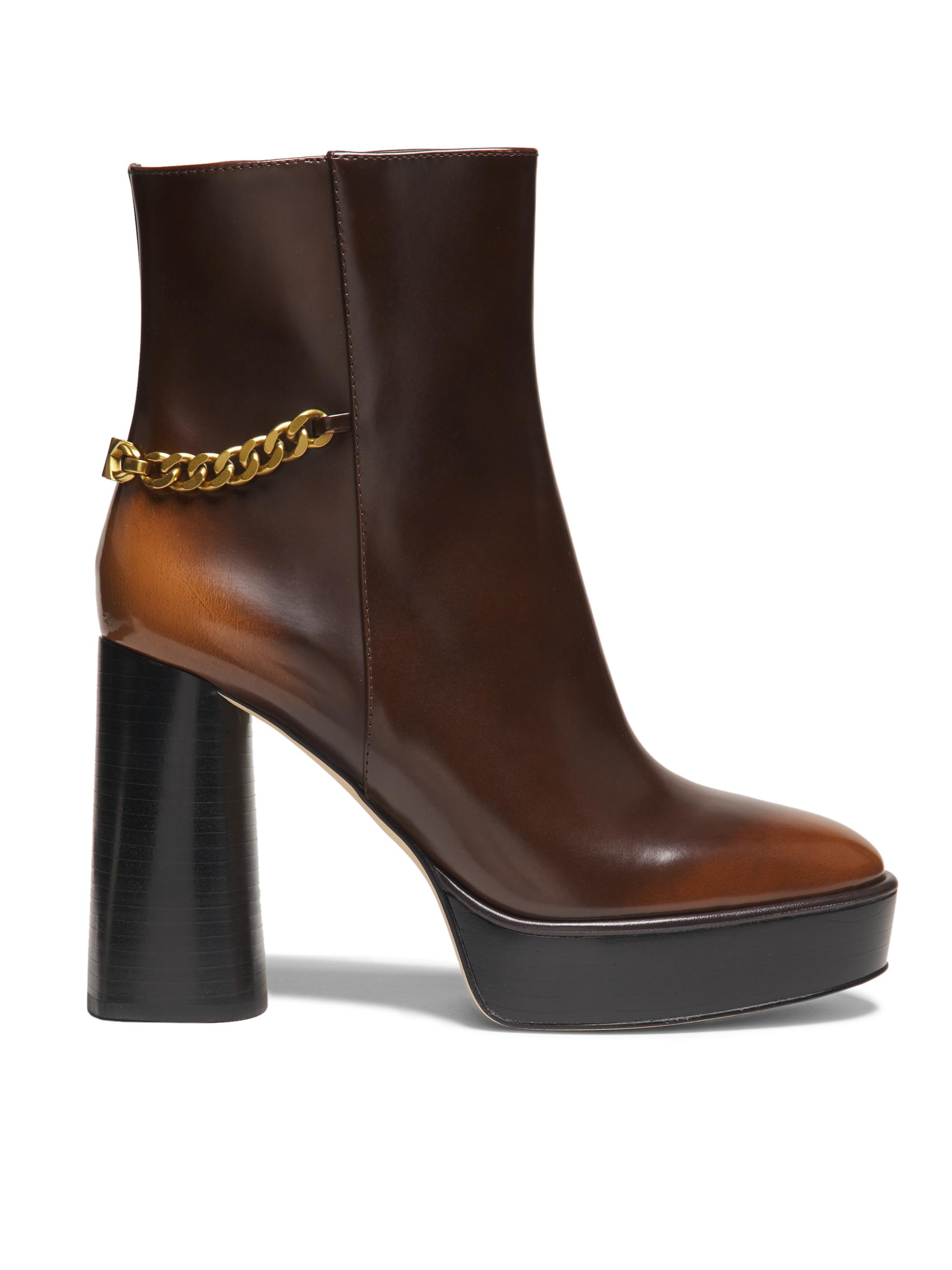 MICHAEL Michael Kors Women's Carlisle 110MM Chain-Link Leather Platform Boots - Luggage