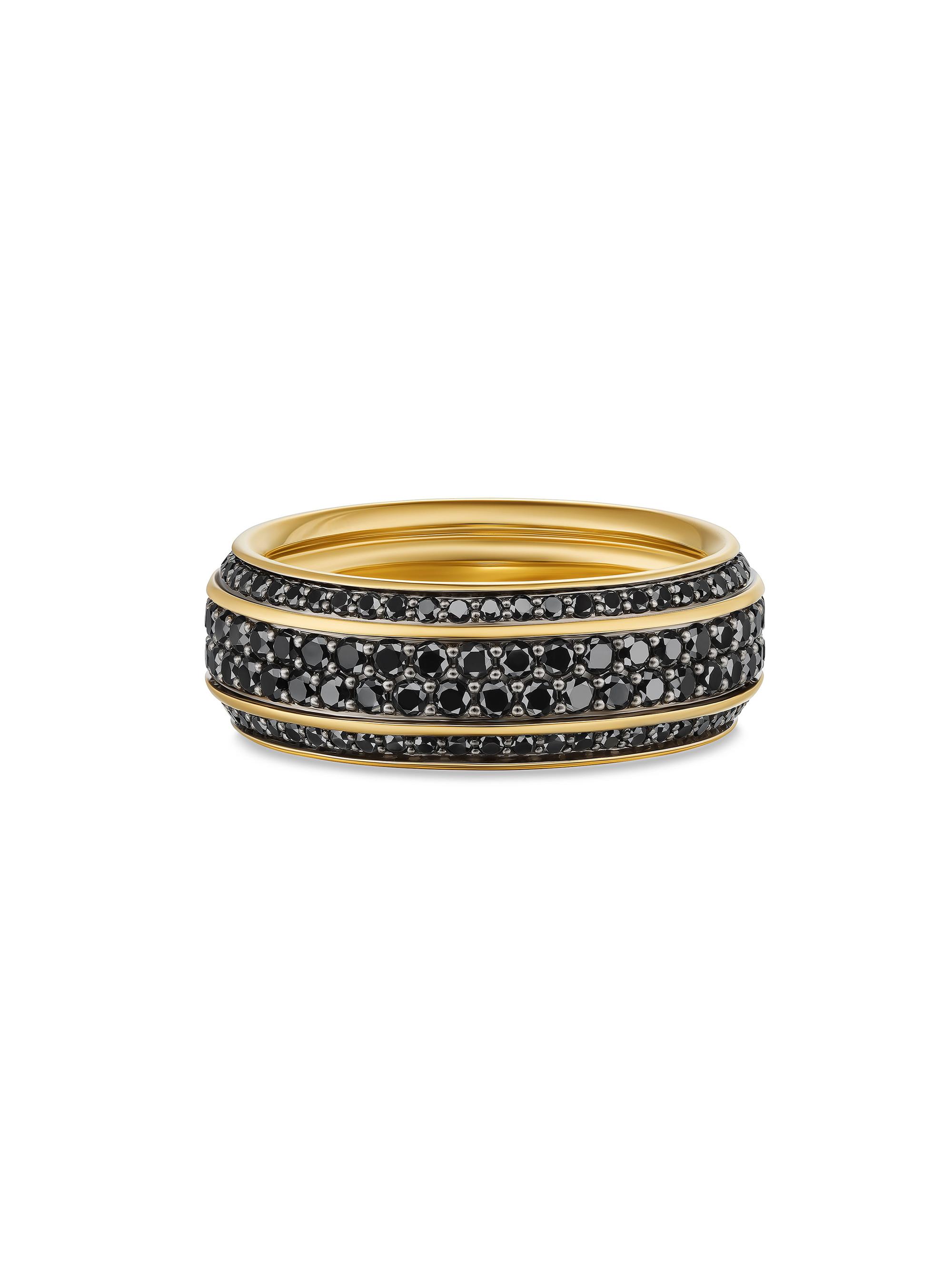 David Yurman Men's Beveled Band Ring in 18K Yellow Gold, 8.5MM - Black Diamond