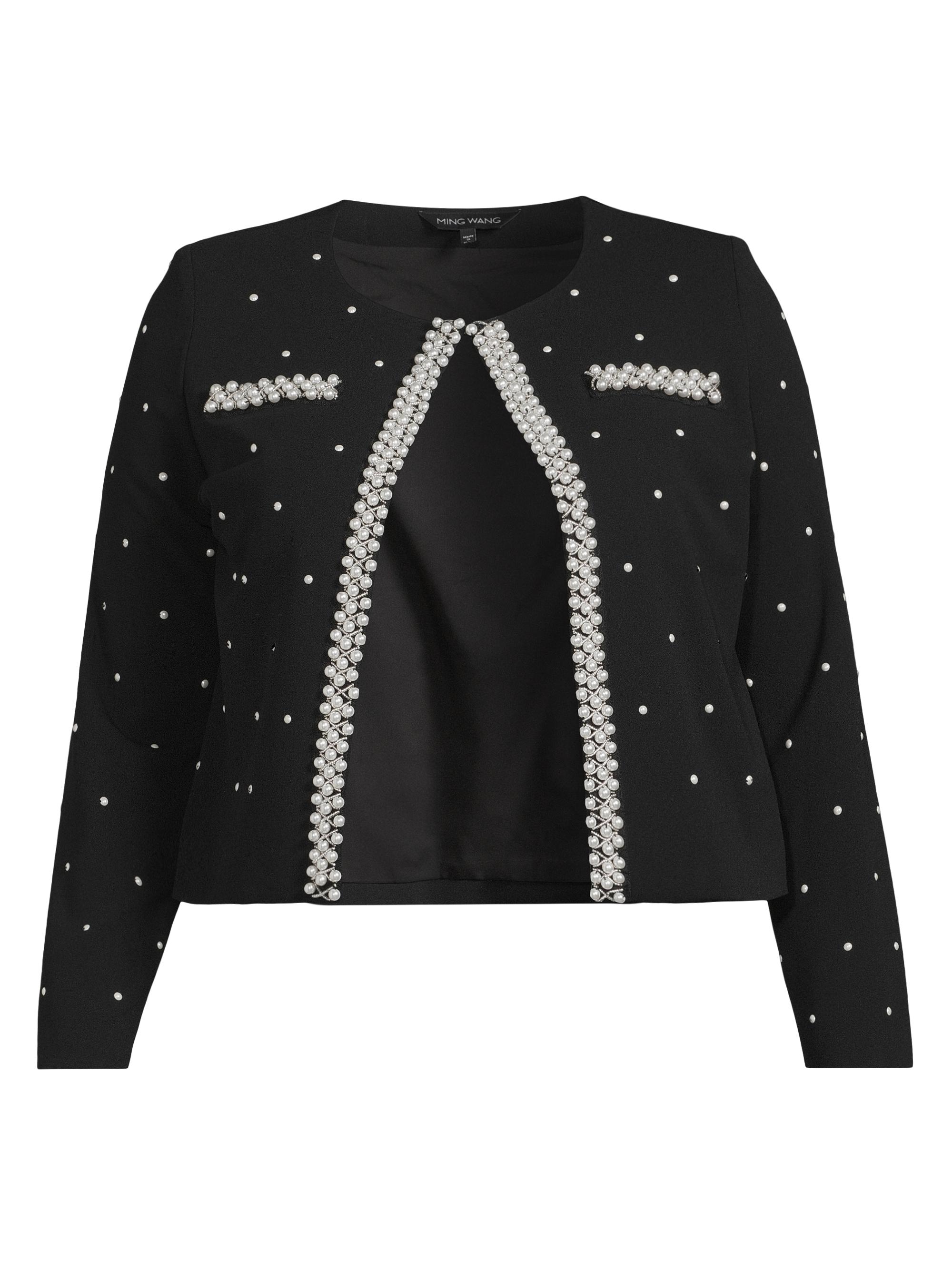 Ming Wang Women's Crepe Embellished Jacket - Black White