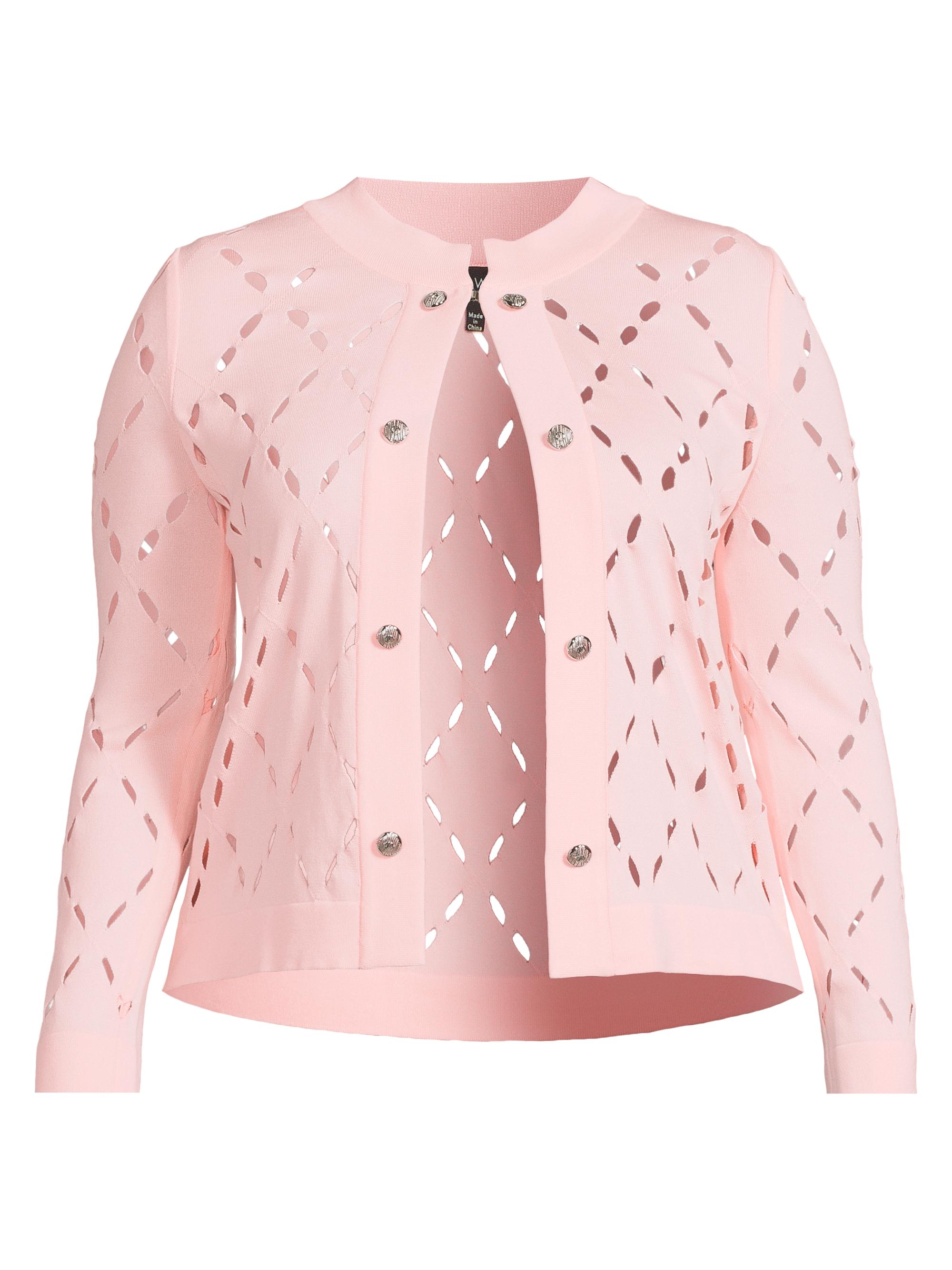 Ming Wang Women's Cut-Out Knit Cardigan - Rosy Blush