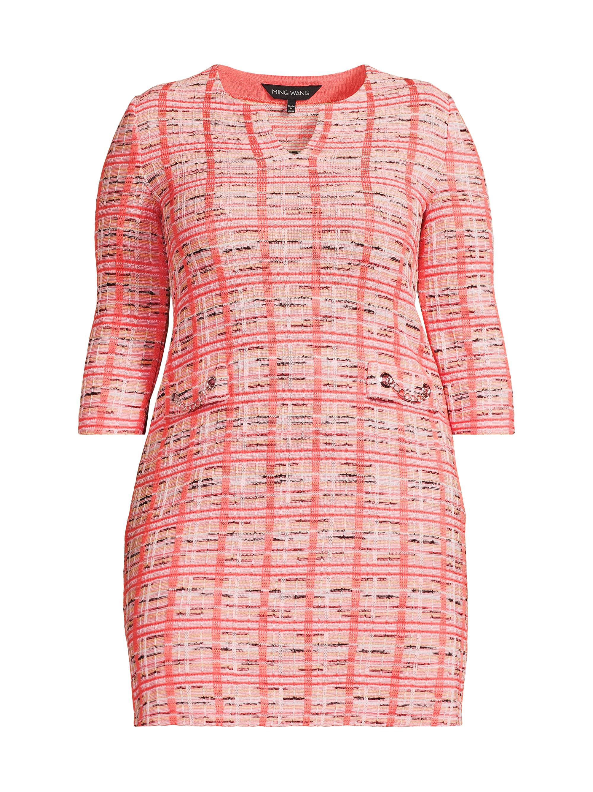 Ming Wang Women's Tweed Knee-Length Dress - Sunkist Coral Rosy Blush