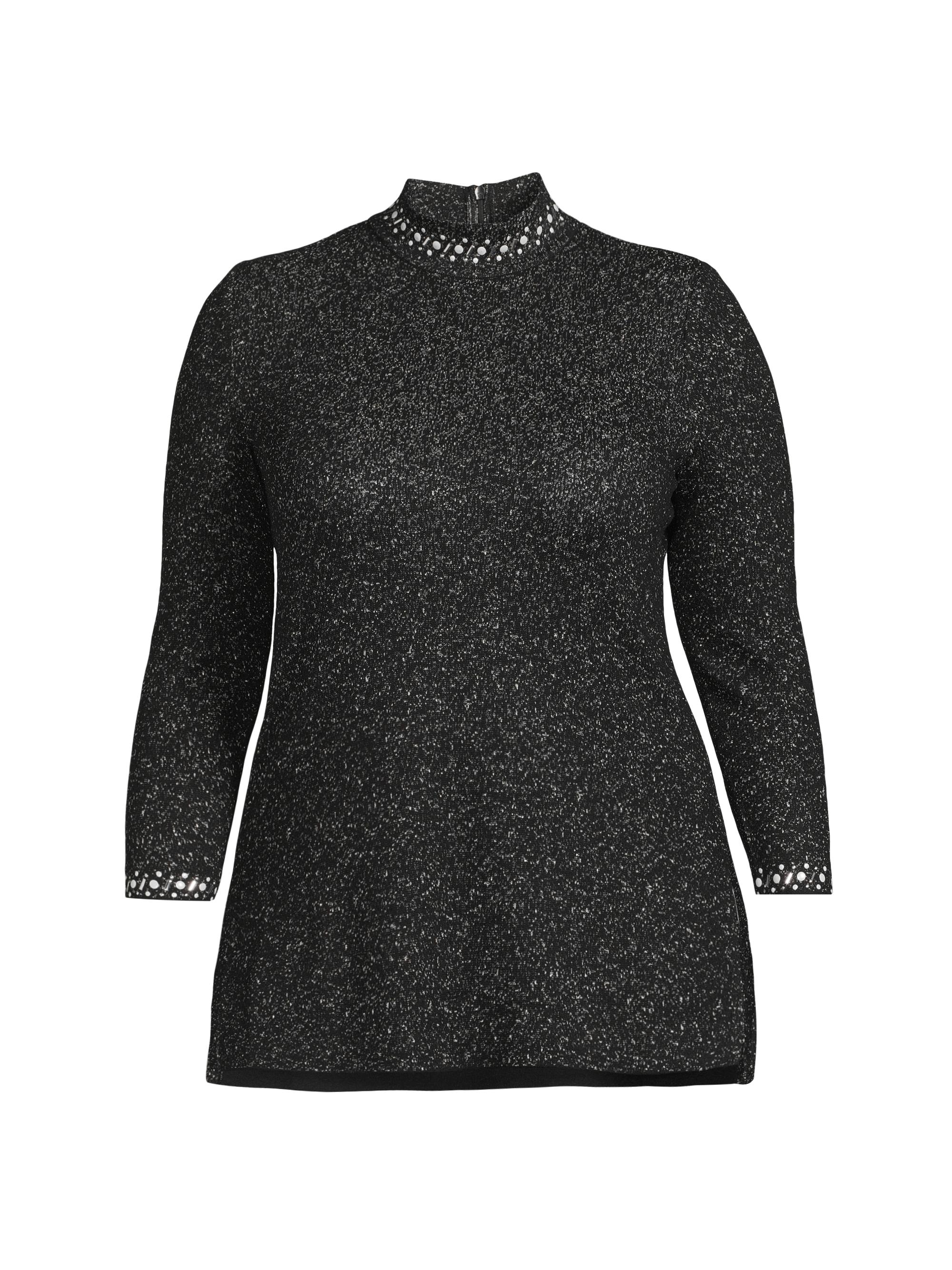 Ming Wang Women's Embellished Mock Turtleneck Tunic Top - Black Silver