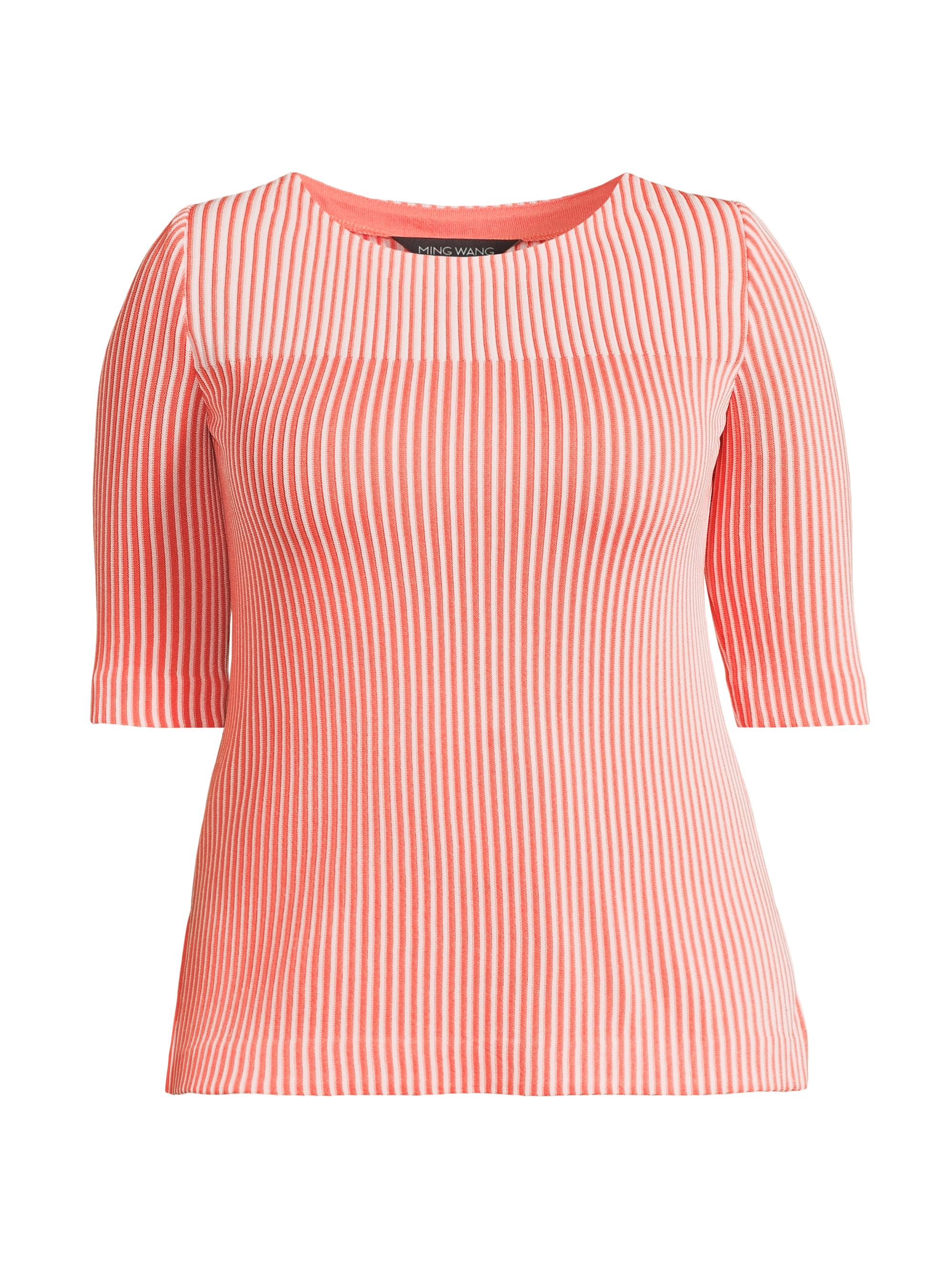 Ming Wang Women's Striped Jacquard Tunic - Rosy Blush Sunkist Coral