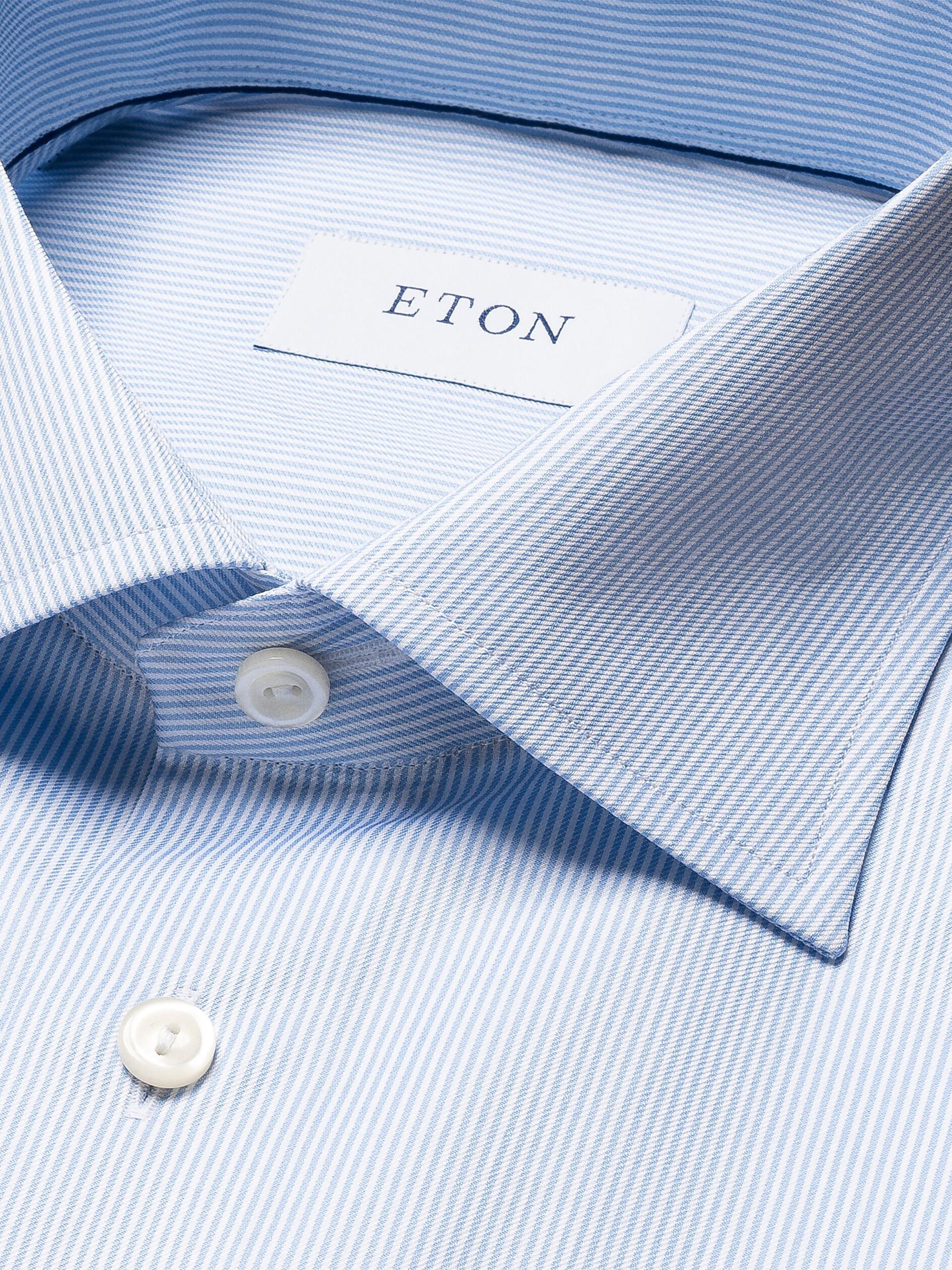 Eton Contemporary Fit Fine Striped Twill Men Shirt - Light Pastel Blue