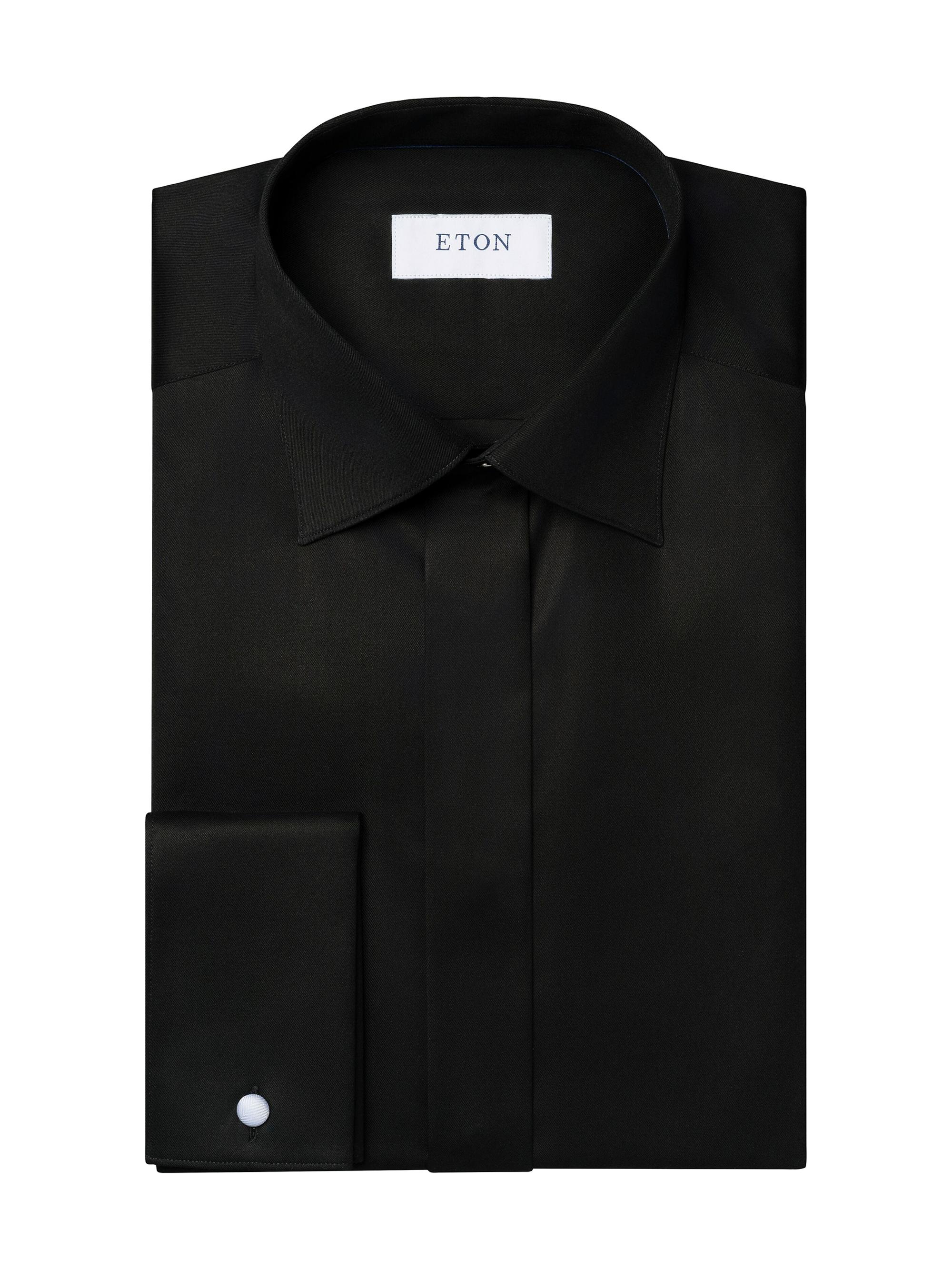Eton Men's Slim-Fit Twill Fly Front Formal Shirt - Black