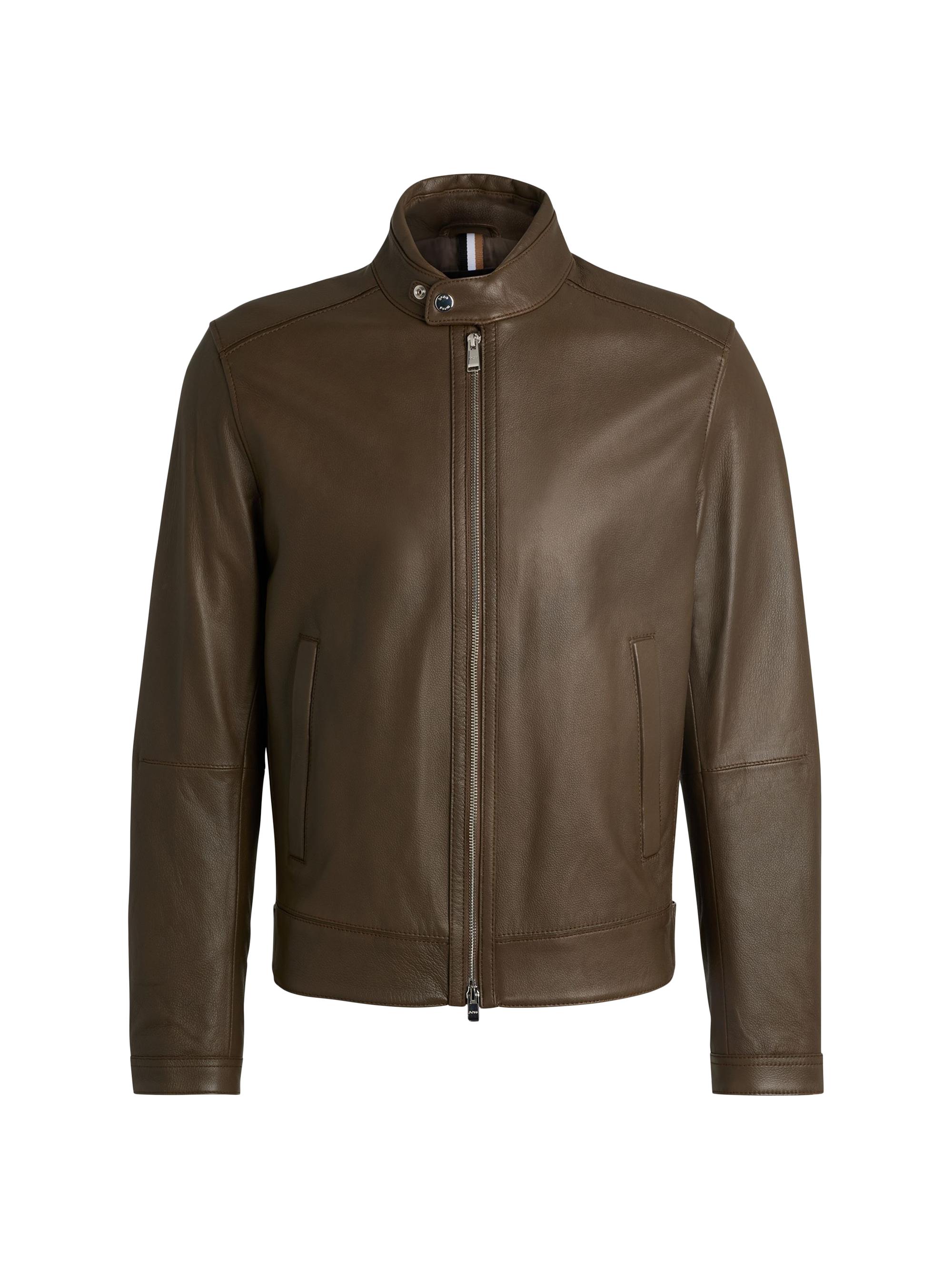 BOSS Men's Regular-Fit Jacket in Grained Leather - Light Green