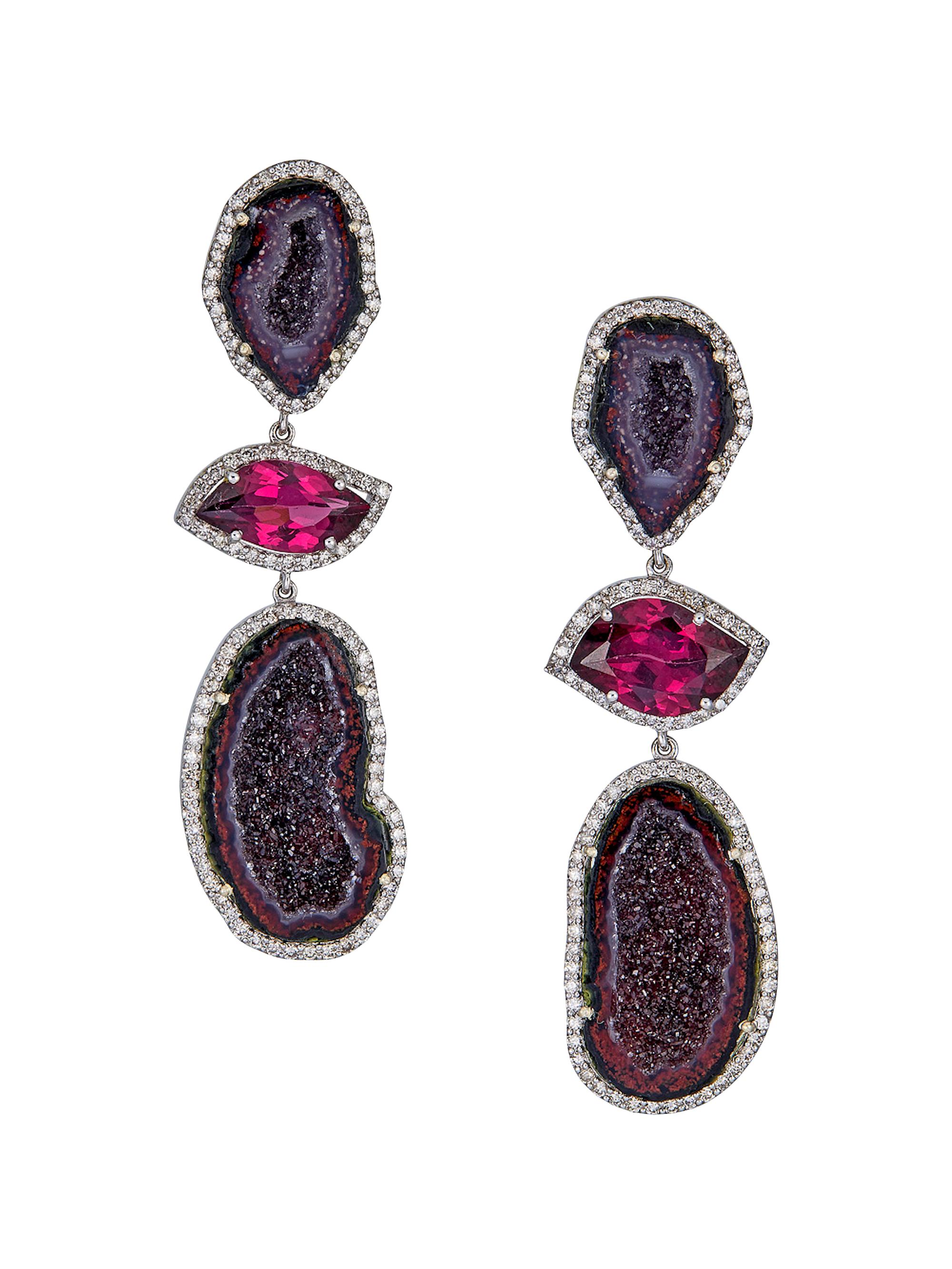 Atlas Fine Women's 14K White Gold & Multi-Gemstone Triple Drop Earrings - Pink Tourmali