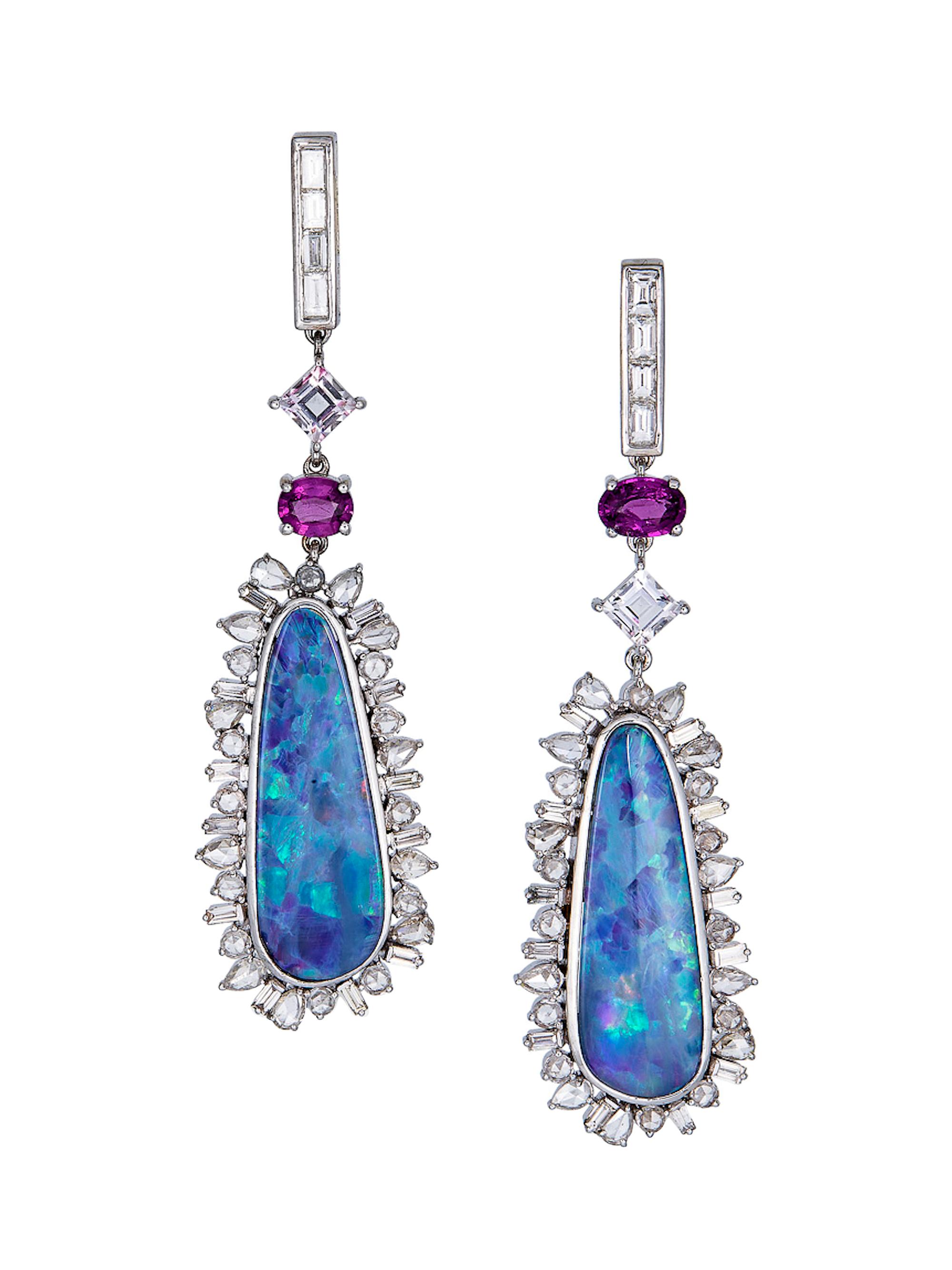 Atlas Fine Women's 14K White Gold, Pink Sapphire, Opal & 1.67 TCW Diamond Drop Earrings - Opal