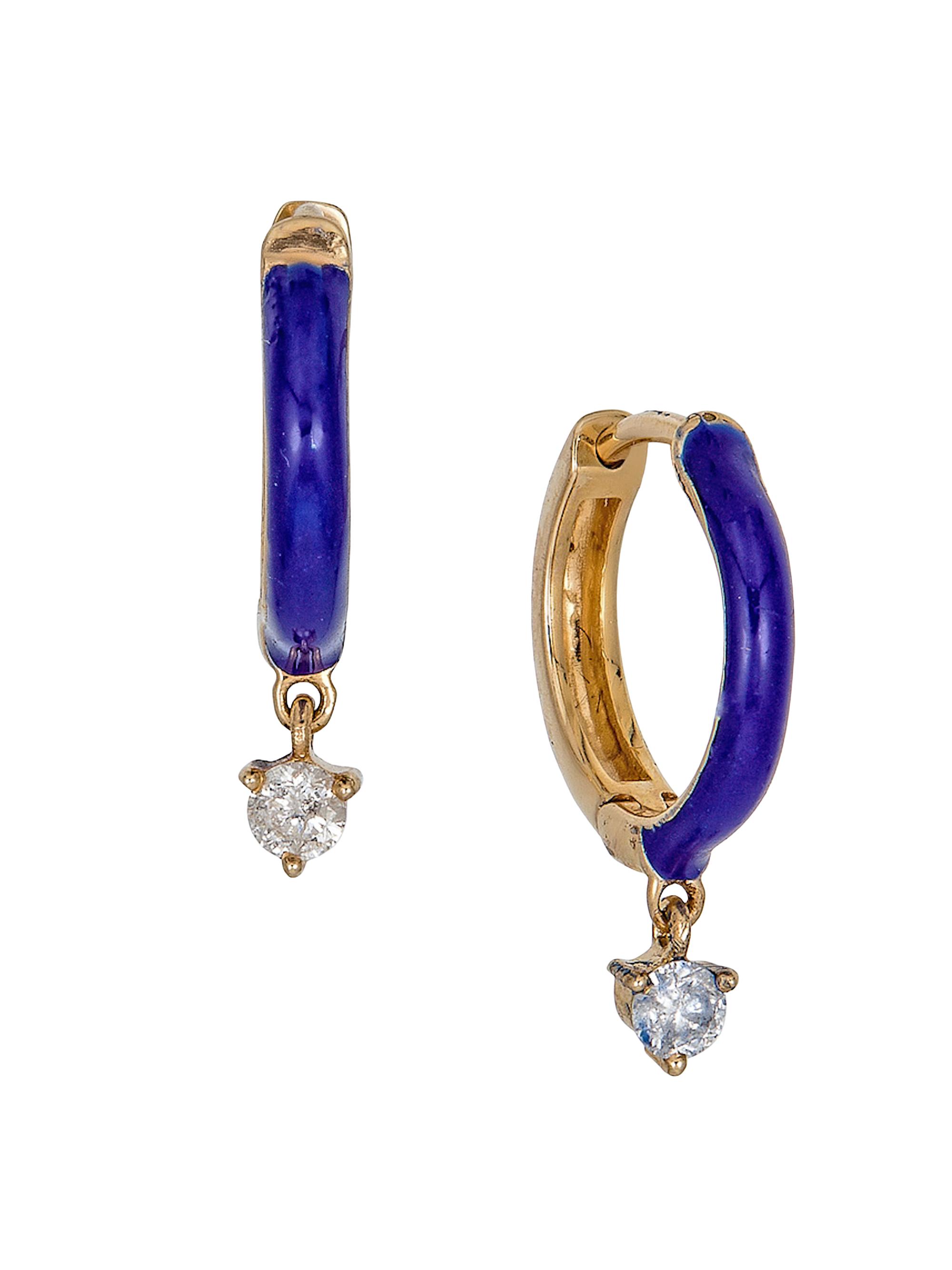 Atlas Fine Women's 14K Yellow Gold, Enamel & 0.15 TCW Diamond Huggie Hoop Earrings - Blue