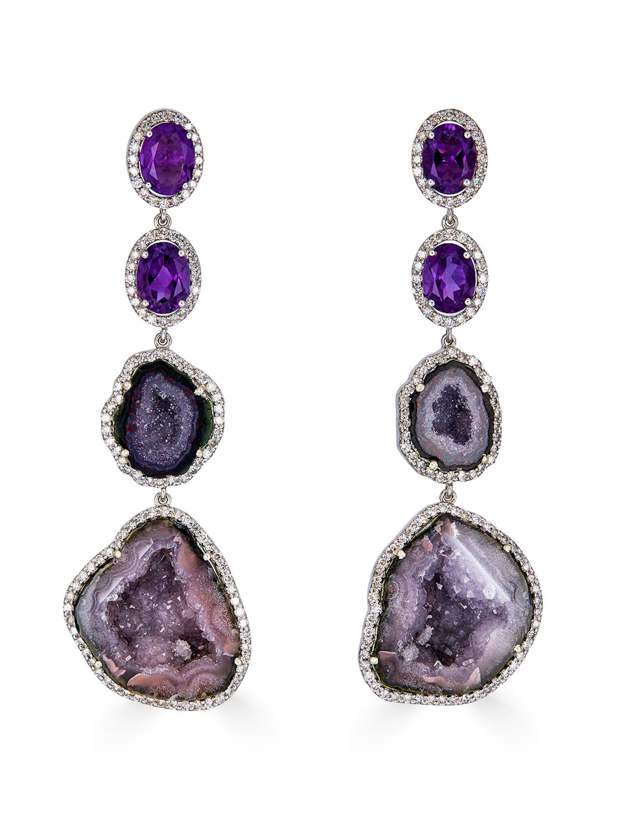 Atlas Fine Women's 14K White Gold, Silver & Multi-Gemstone Drop Earrings - Amethyst