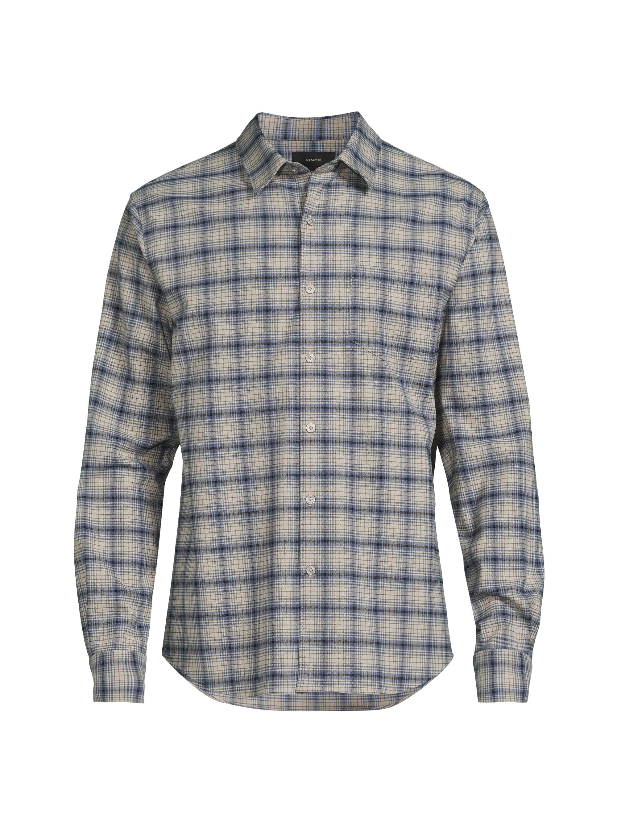 Vince Men's Oceanic Plaid Shirt - Bright Beluga Blue Taupe