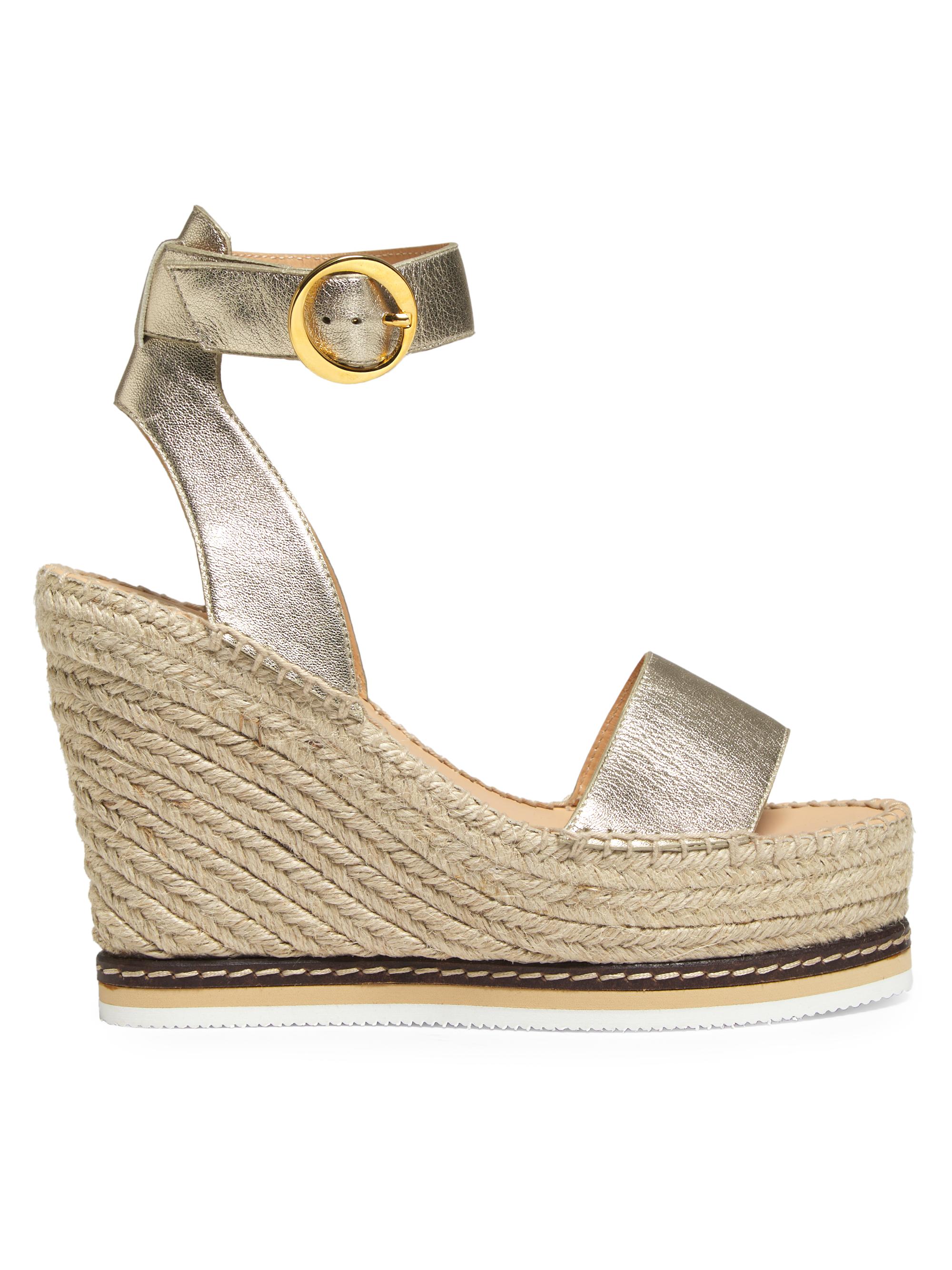 Odissì Women's Lily 5MM Metallic Leather Espadrille Wedge Sandals - Light Gold