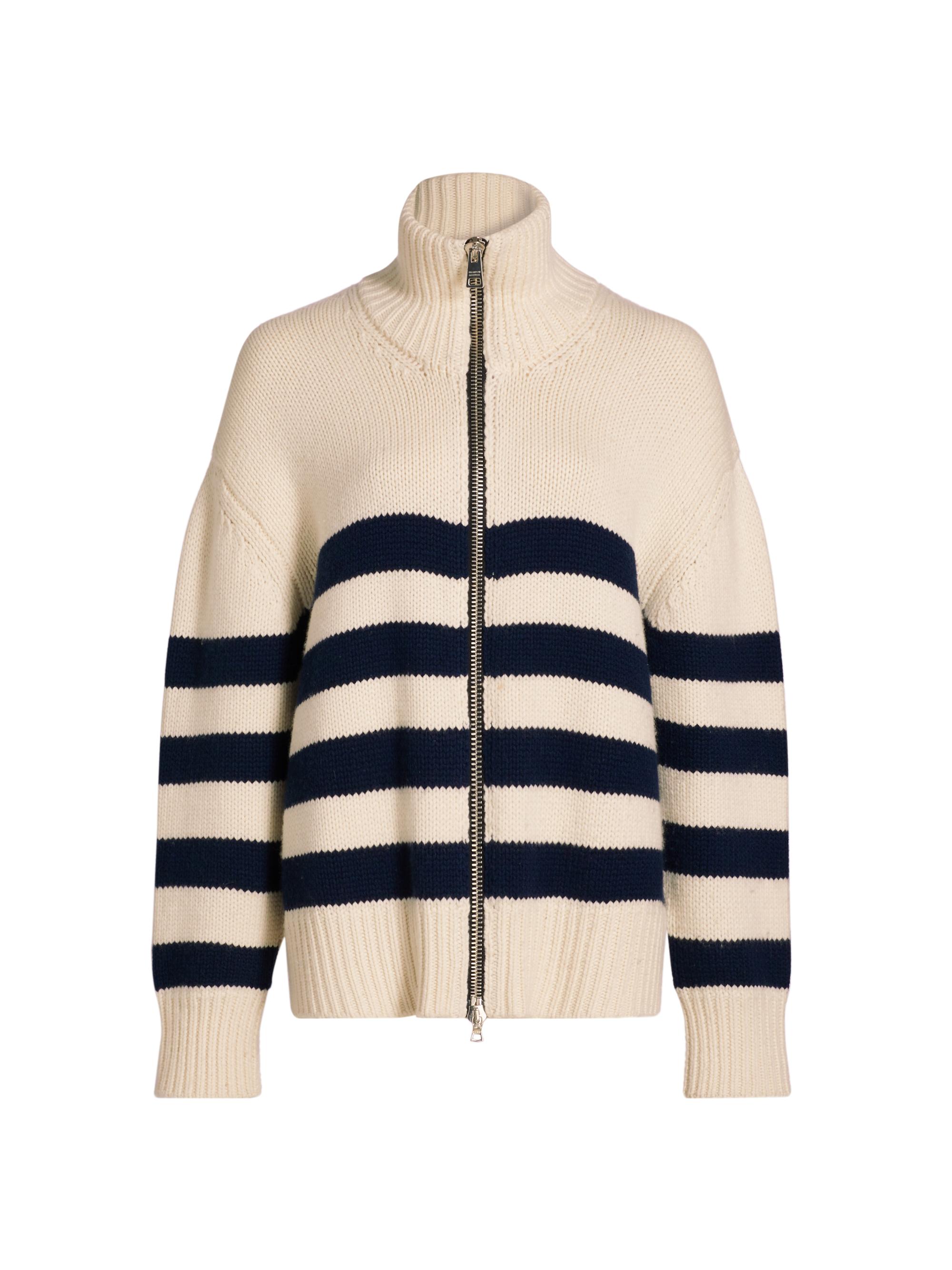 Brandon Maxwell Women's The Morgan Cashmere Cardigan - White Navy Stripe