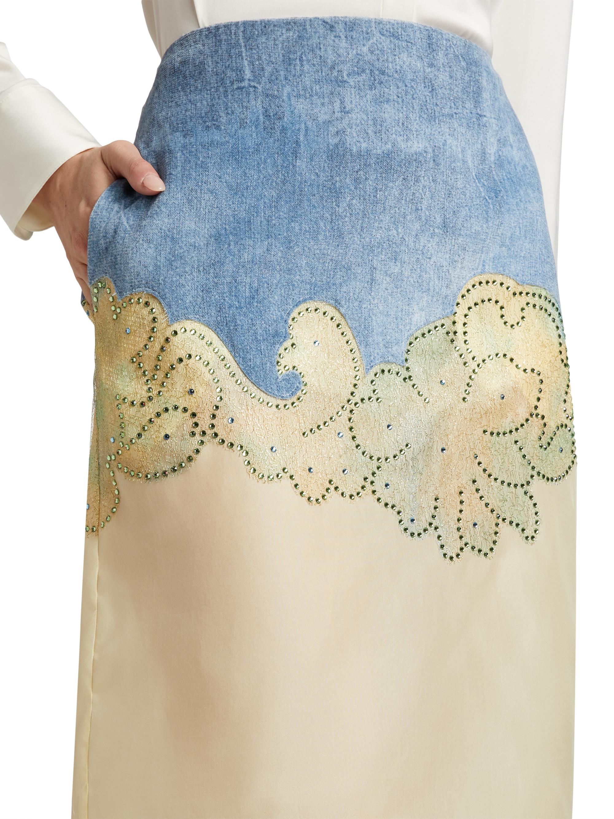 Brandon Maxwell The Jolie Silk & Denim Skirt | Saks Fifth Avenue