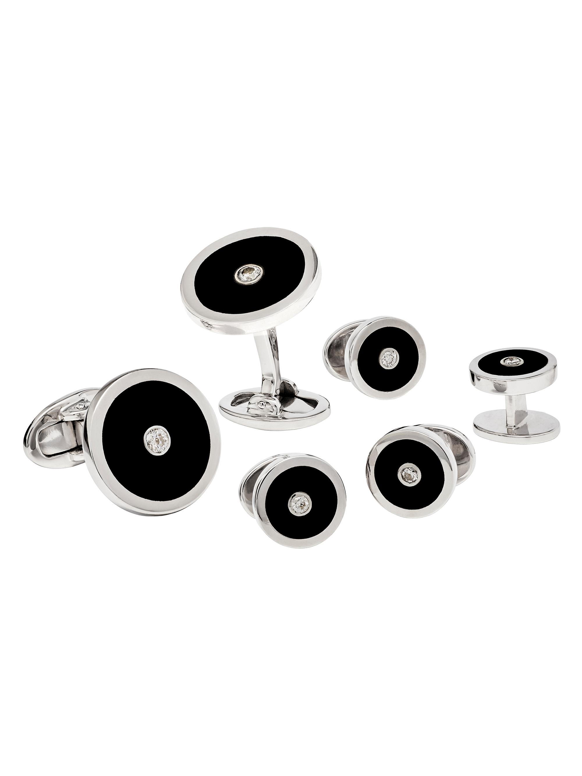Jan Leslie Men's Round Sterling Silver, Black Onyx & 0.50 TCW Diamond Cufflinks & Tuxedo Stud Set - Black