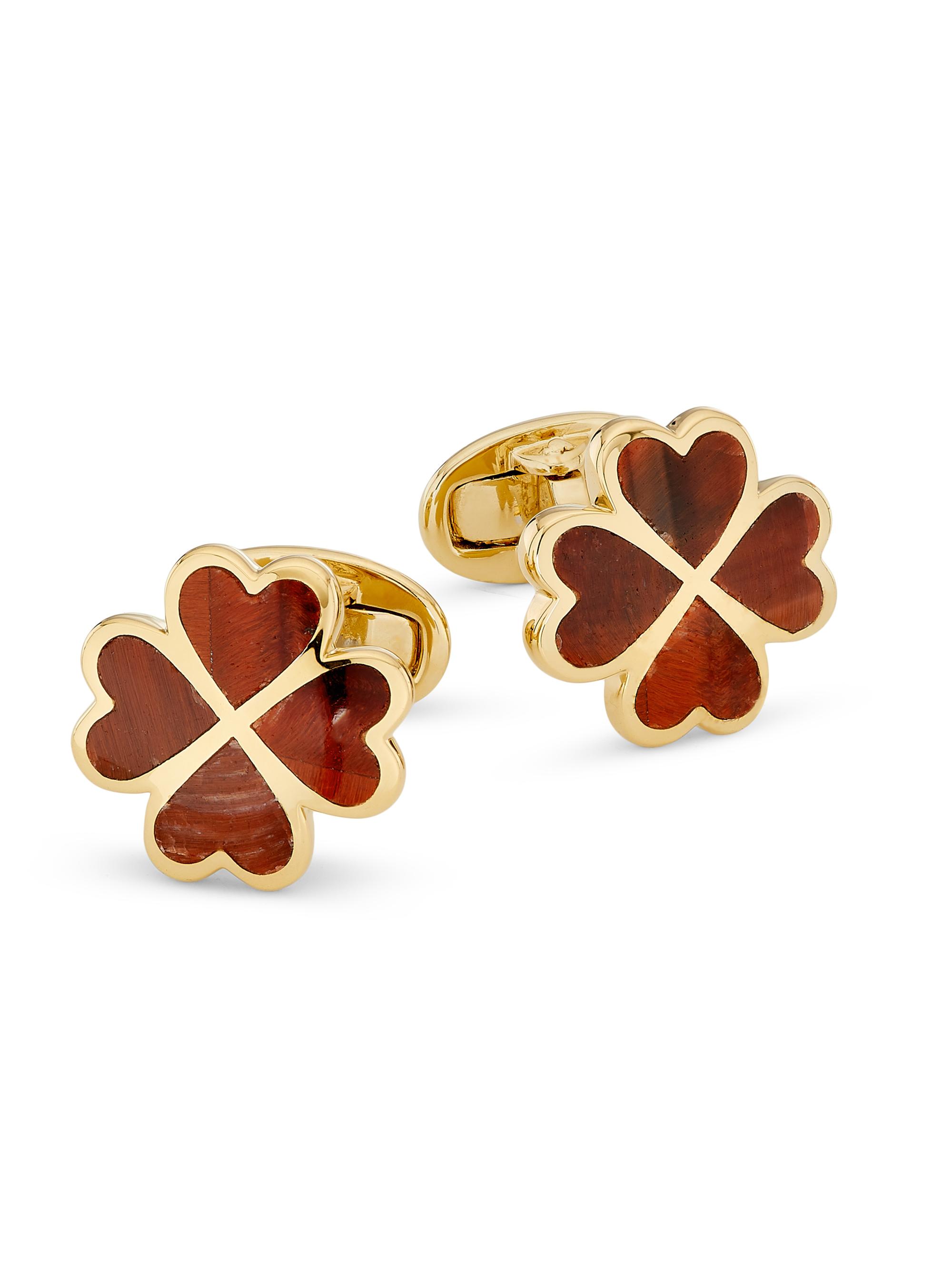 Jan Leslie Men's 18K-Yellow-Gold Vermeil & Red Tiger's Eye 4-Leaf Clover Cufflinks - Red