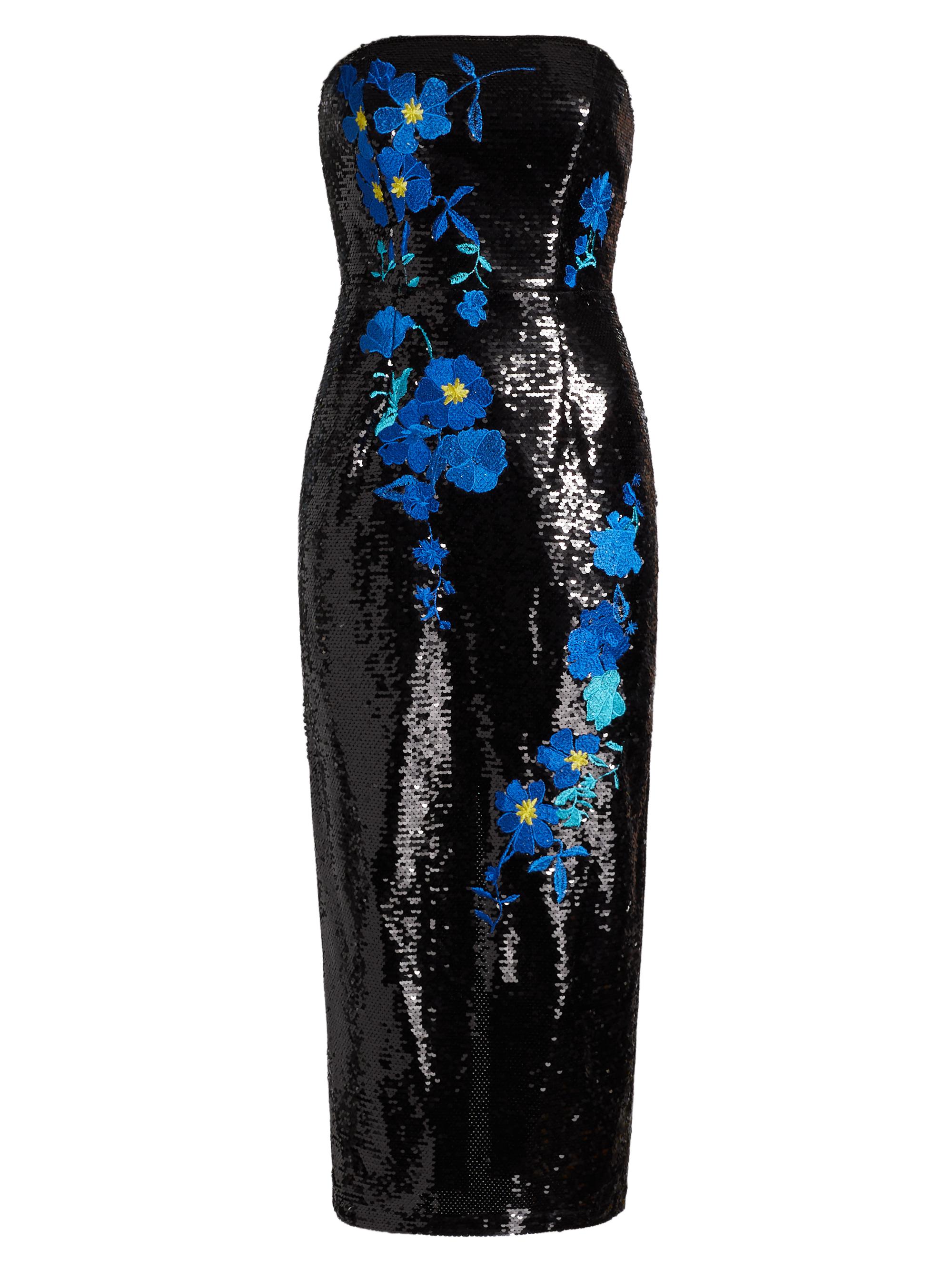 Milly Women's Kait Vines of Floral Sequin Dress - Black Blue