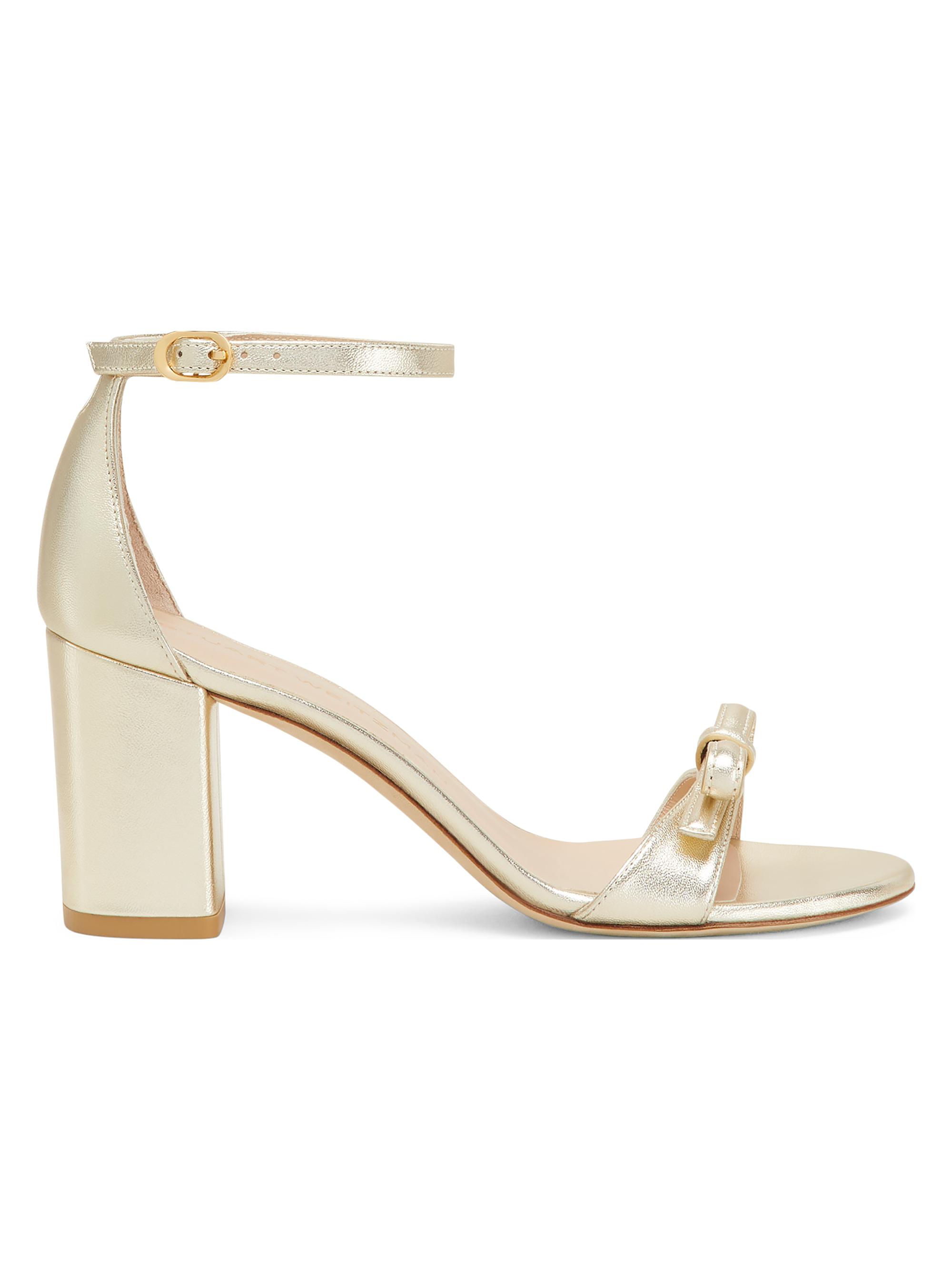 Stuart Weitzman Women's Felicity 75MM Bow-Detailed Metallic Leather Sandals - Platino