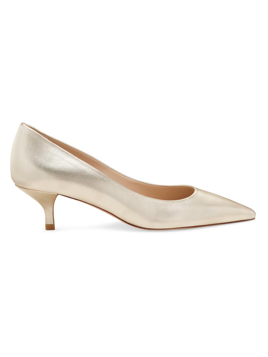 Stuart Weitzman Stuart Metallic Leather Kitten-heel Pumps In Gold