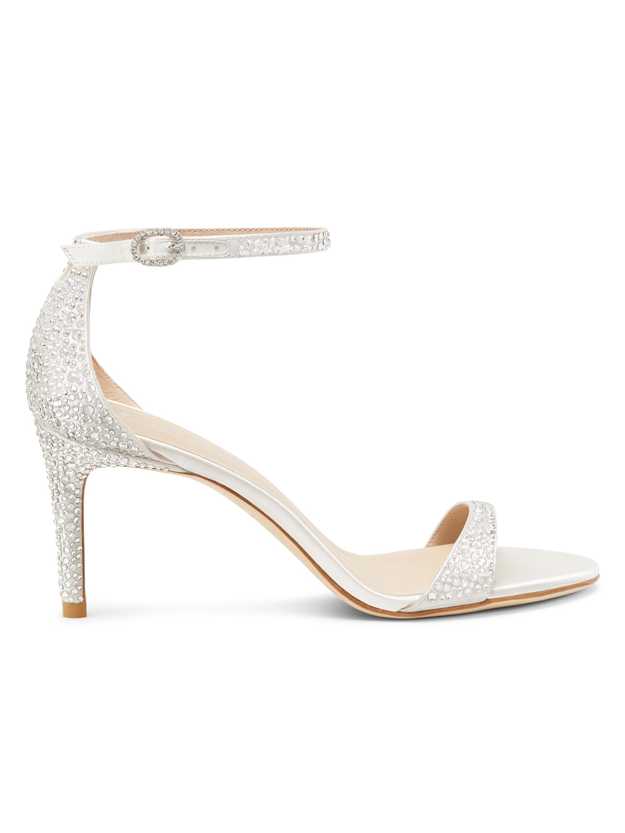 Stuart Weitzman Women's Nudist Shine 75MM Crystal-Embellished Satin Sandals - Cream