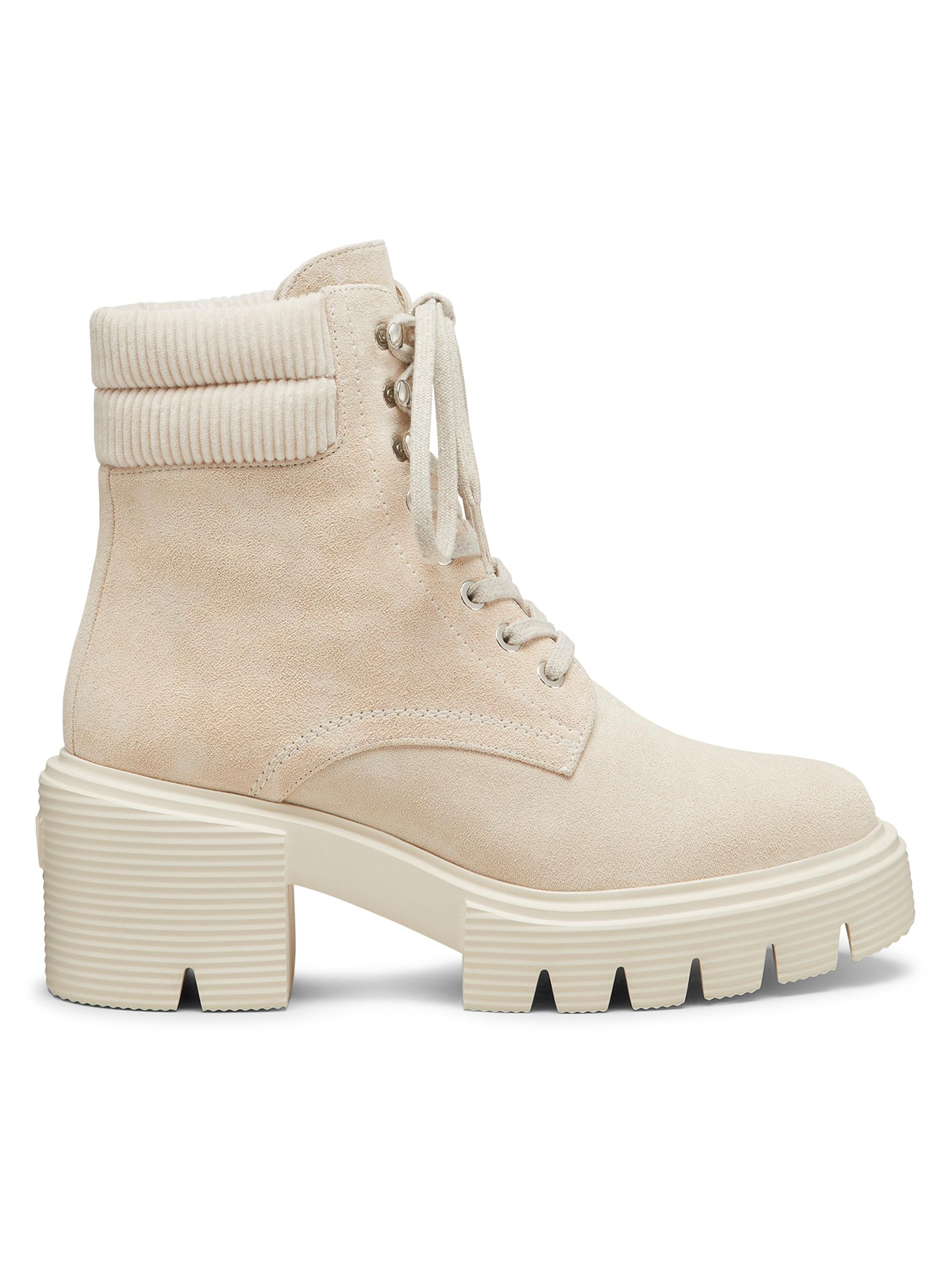 Stuart Weitzman Women's Soho Velvet-Trimmed Booties - Oat Tonal