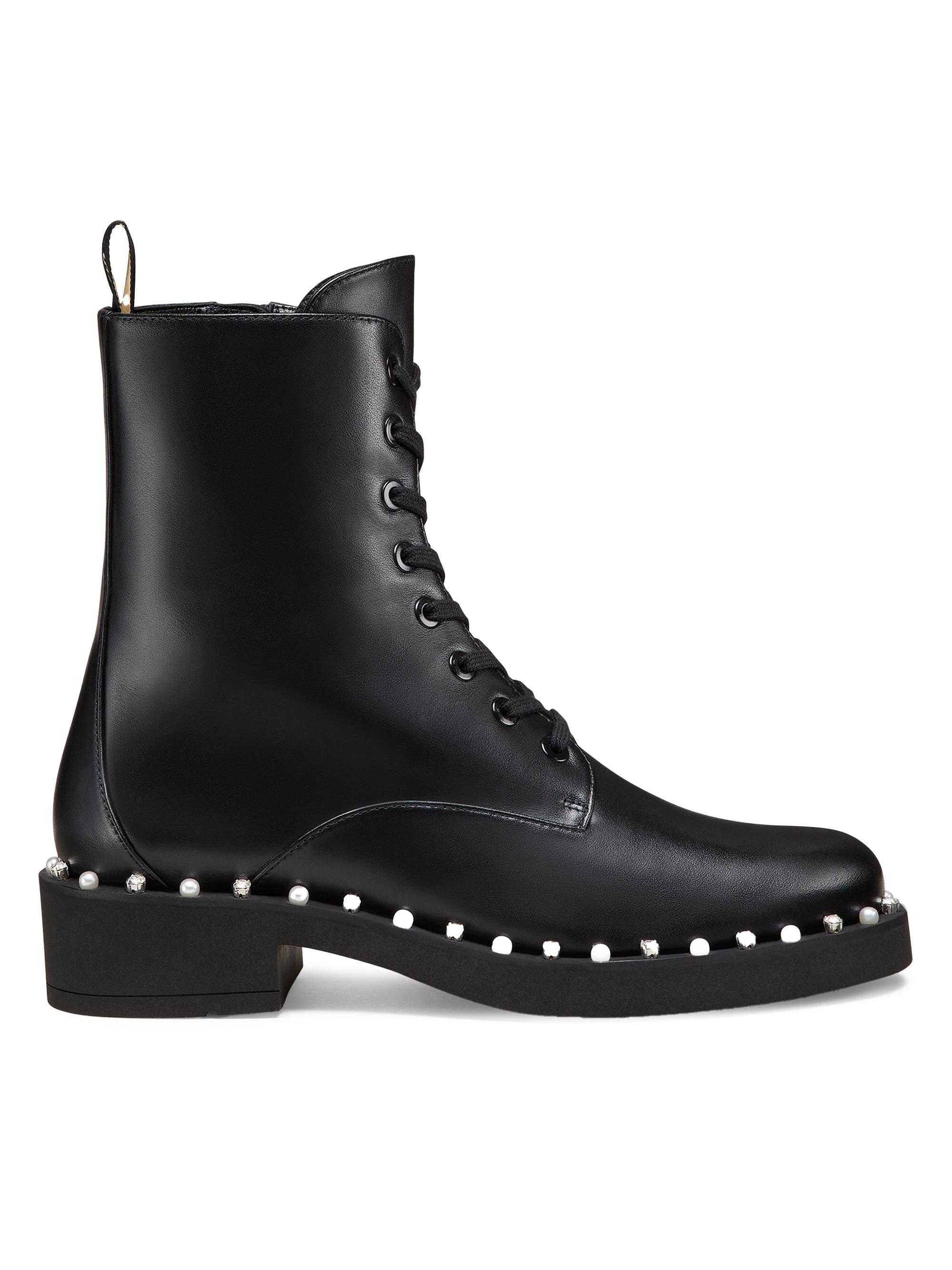 Stuart Weitzman Women's Reverie Embellished Leather Lace-Up Booties - Black