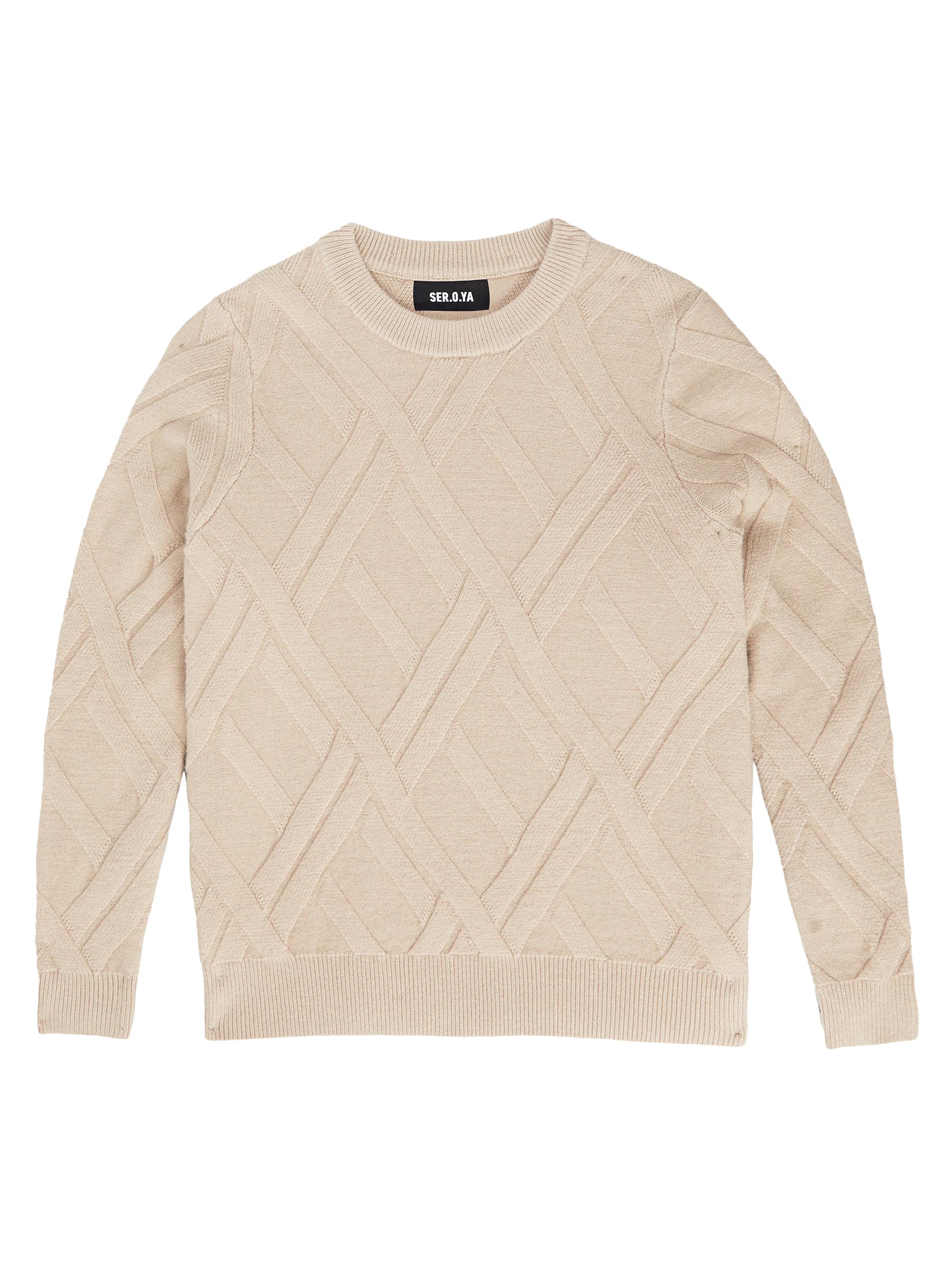 Ser.o.ya Men's Joseph Grid Cable Sweater - Tan