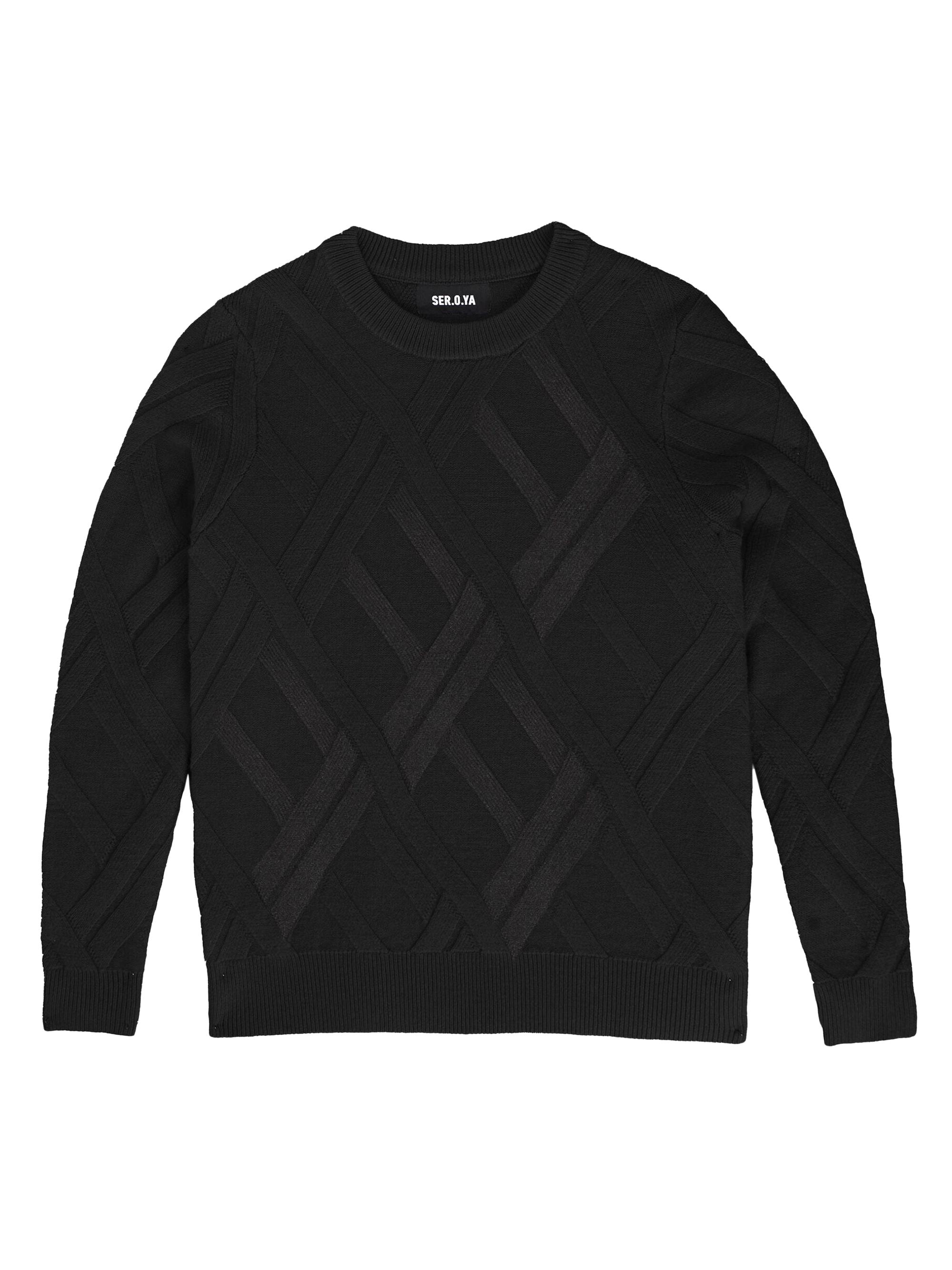 Ser.o.ya Men's Joseph Grid Cable Sweater - Black