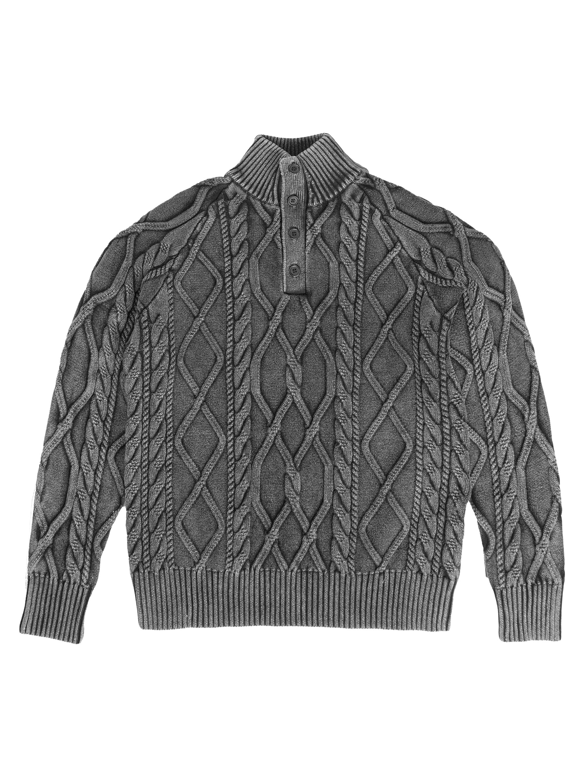 Ser.o.ya Men's Lucas Acid Cable High Neck Sweater - Black Washed