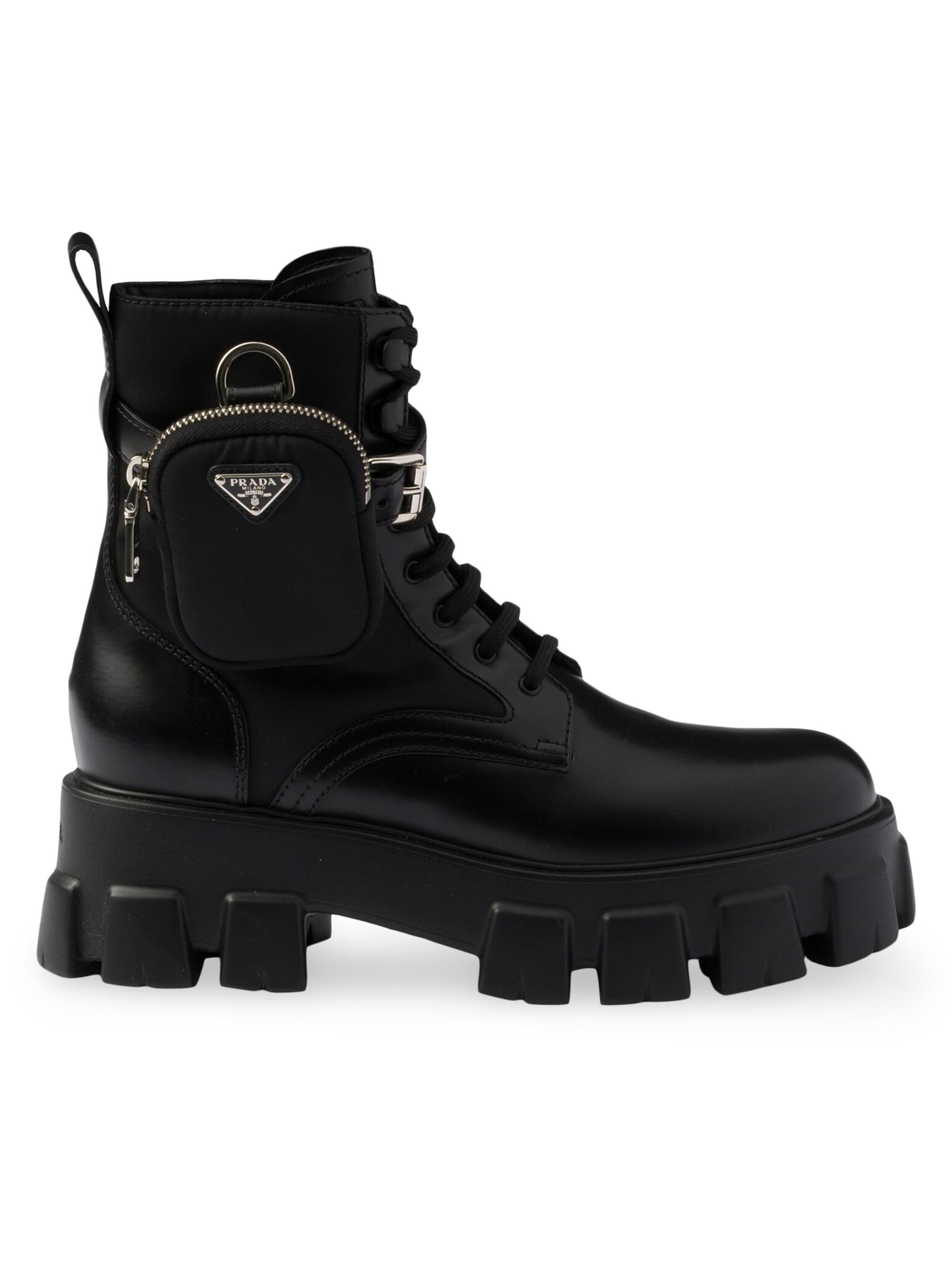 Prada Monolith Leather and Re-Nylon Combat Boots | Saks Fifth Avenue