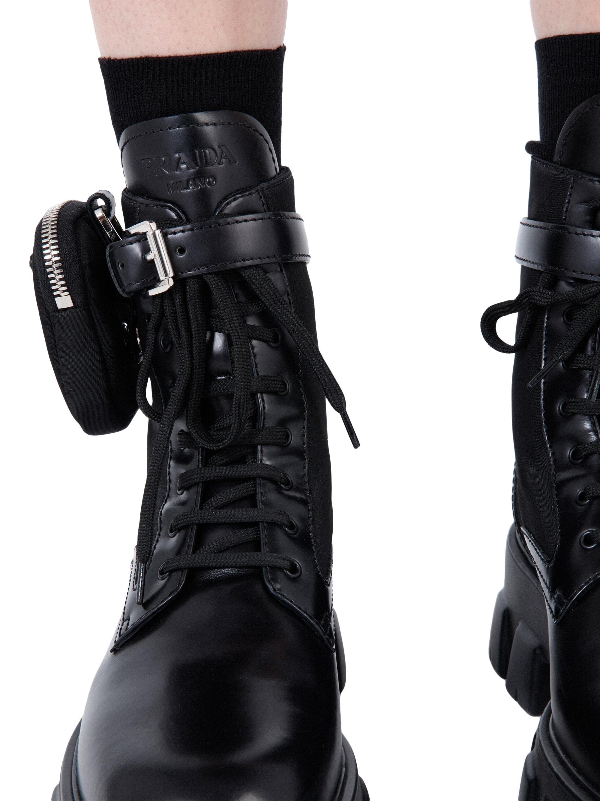 Prada Monolith Leather and Re-Nylon Combat Boots | Saks Fifth Avenue