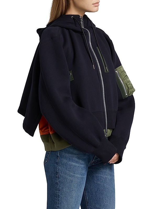 Shop Sacai Mixed Media Zip Hoodie | Saks Fifth Avenue Shop Sacai Mixed Media Zip Hoodie | Saks Fifth Avenue