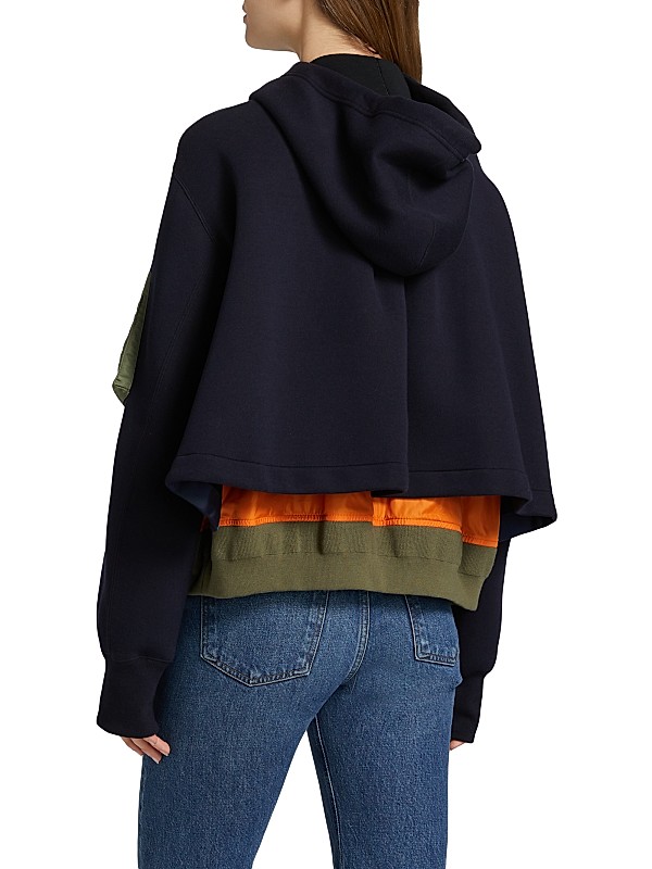 Shop Sacai Mixed Media Zip Hoodie | Saks Fifth Avenue Shop Sacai Mixed Media Zip Hoodie | Saks Fifth Avenue