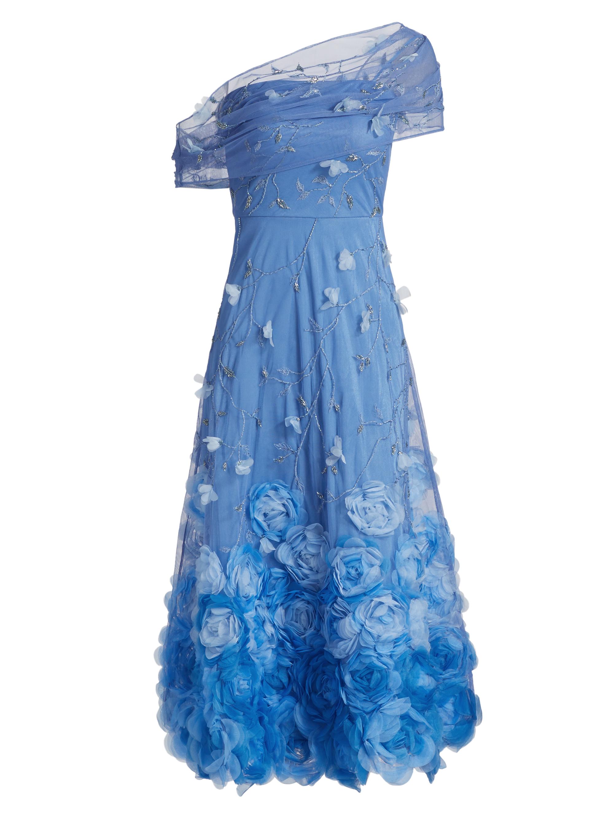 Theia Women's Meredith Floral One-Shoulder Cocktail Dress - Cornflower Blue