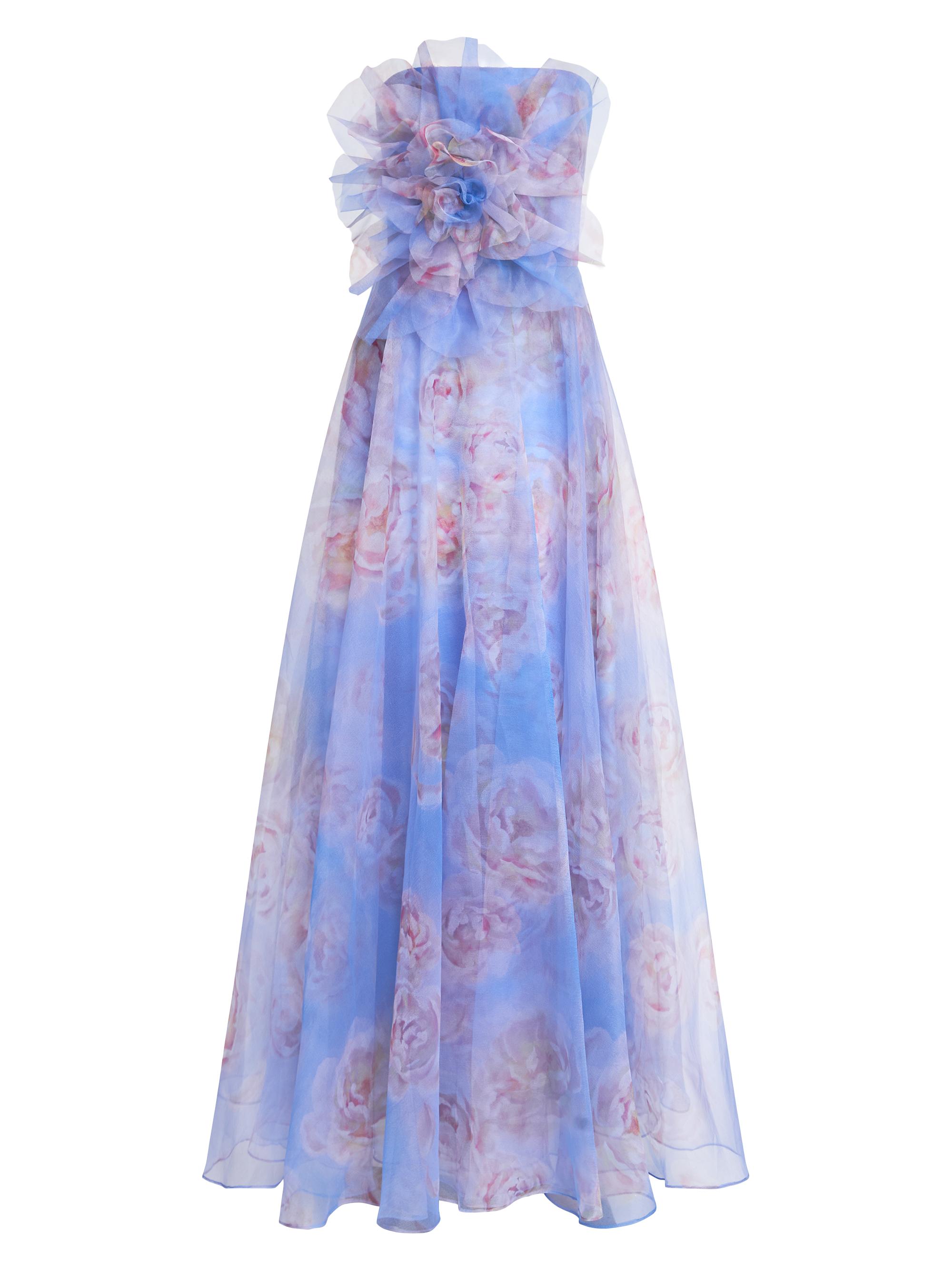 Theia Women's Kimberly Floral Organza Strapless Gown - Pearl Roses