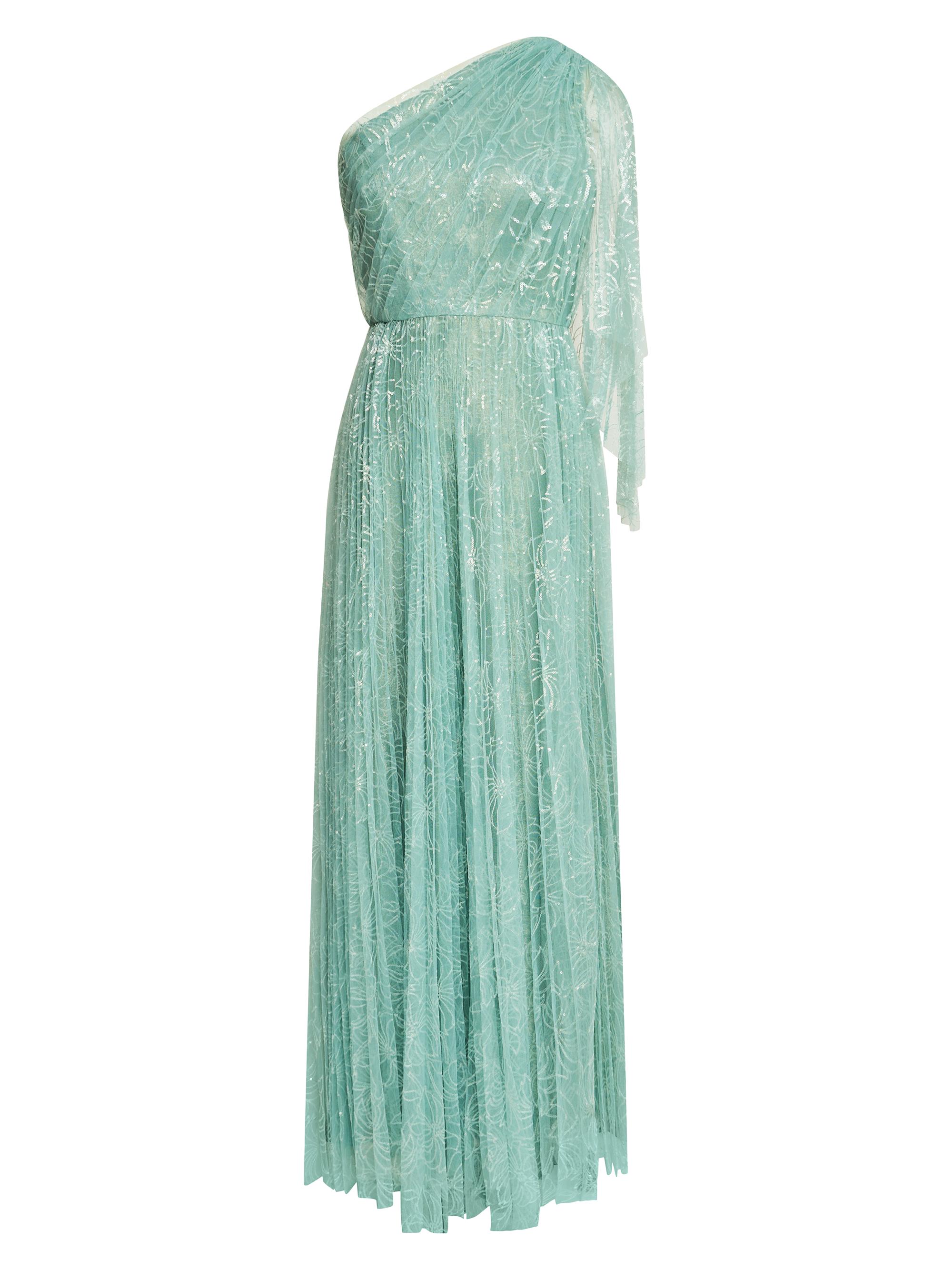 Theia Women's Carol Sequined Tulle One-Shoulder Gown - Aqua Mist