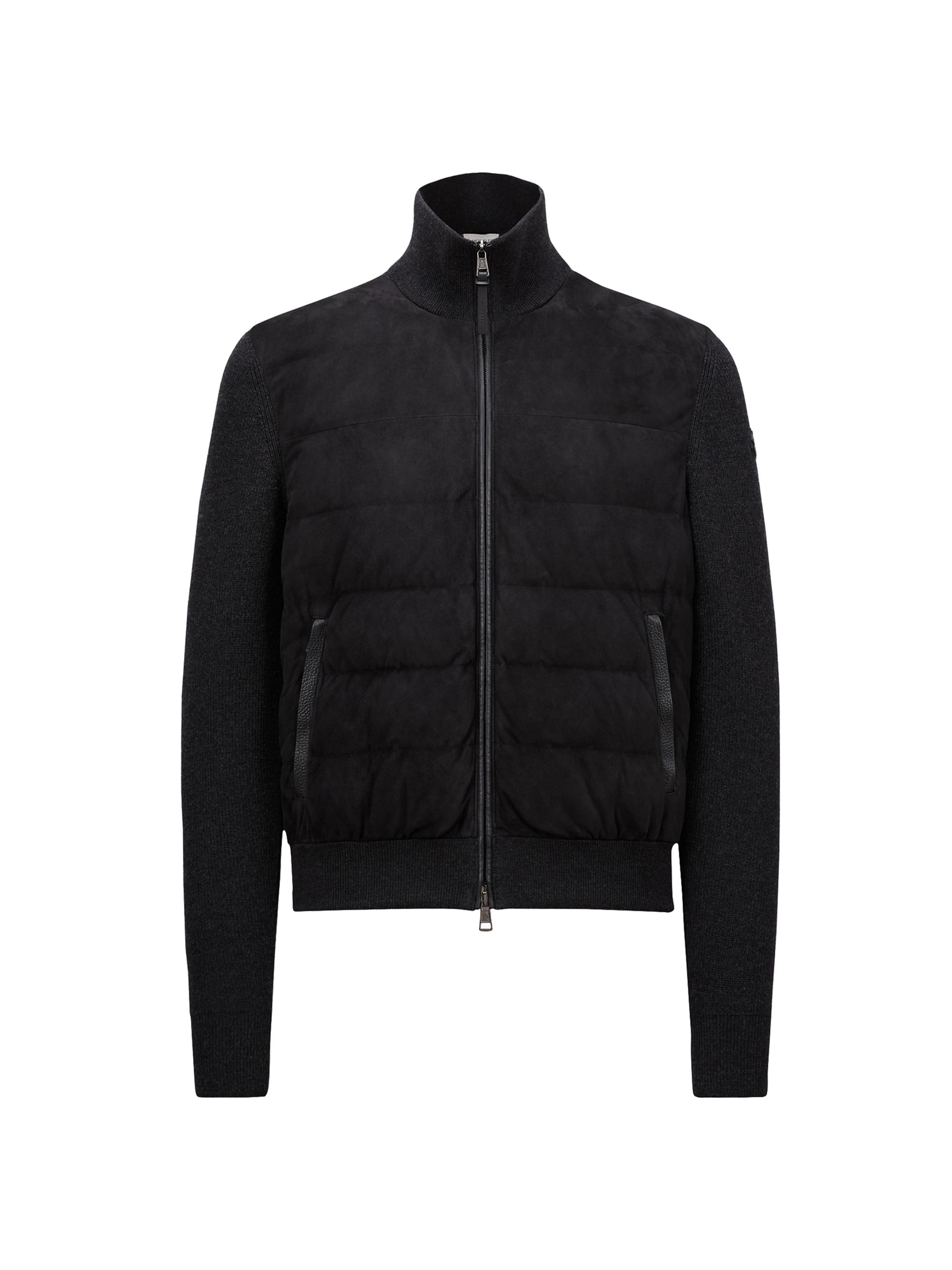 Moncler Men's Polished Cotton Knit Suede Shacket - Dark Gray