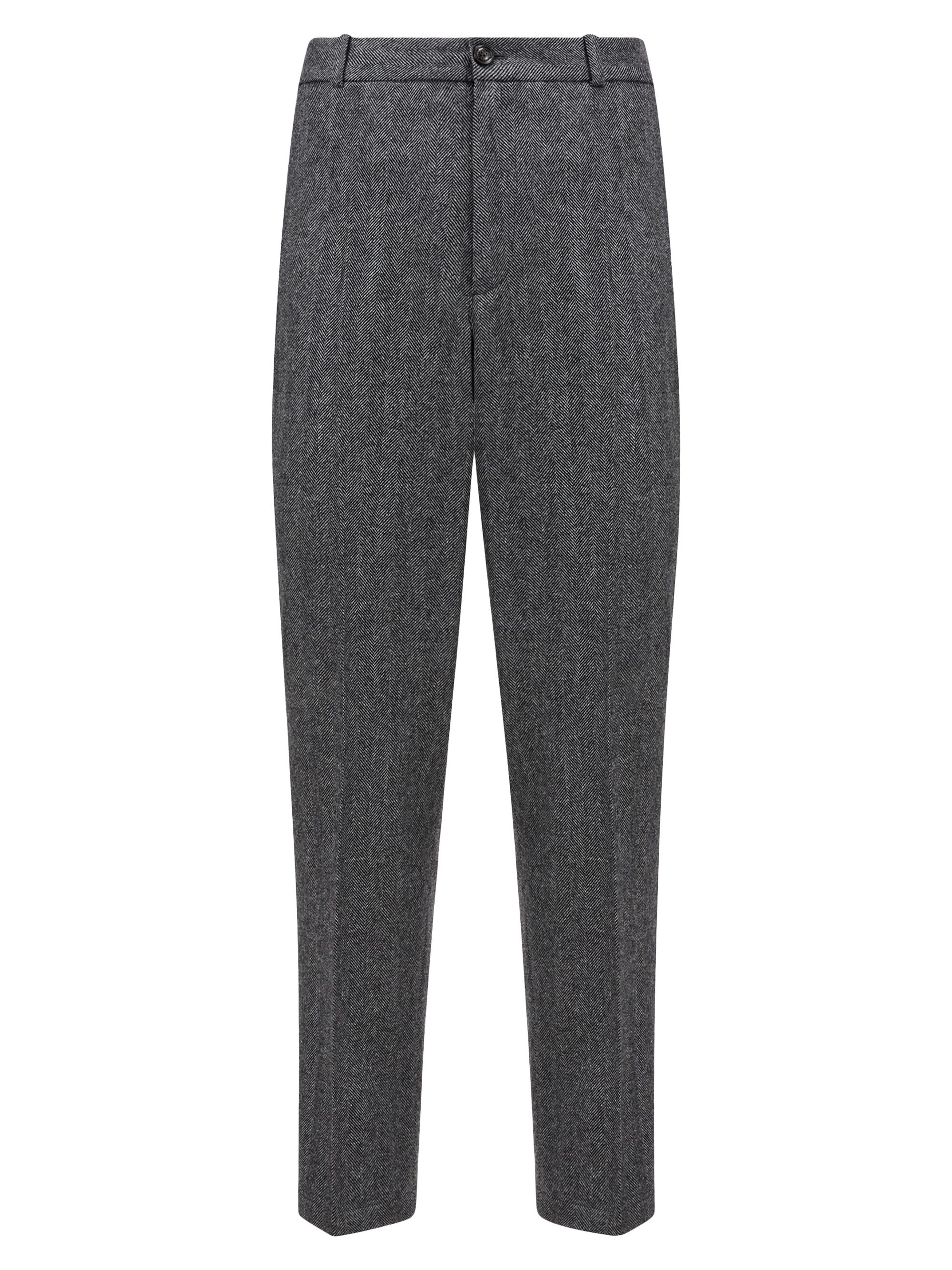 Moncler Men's Pleated Herringbone Wool Pants - Black