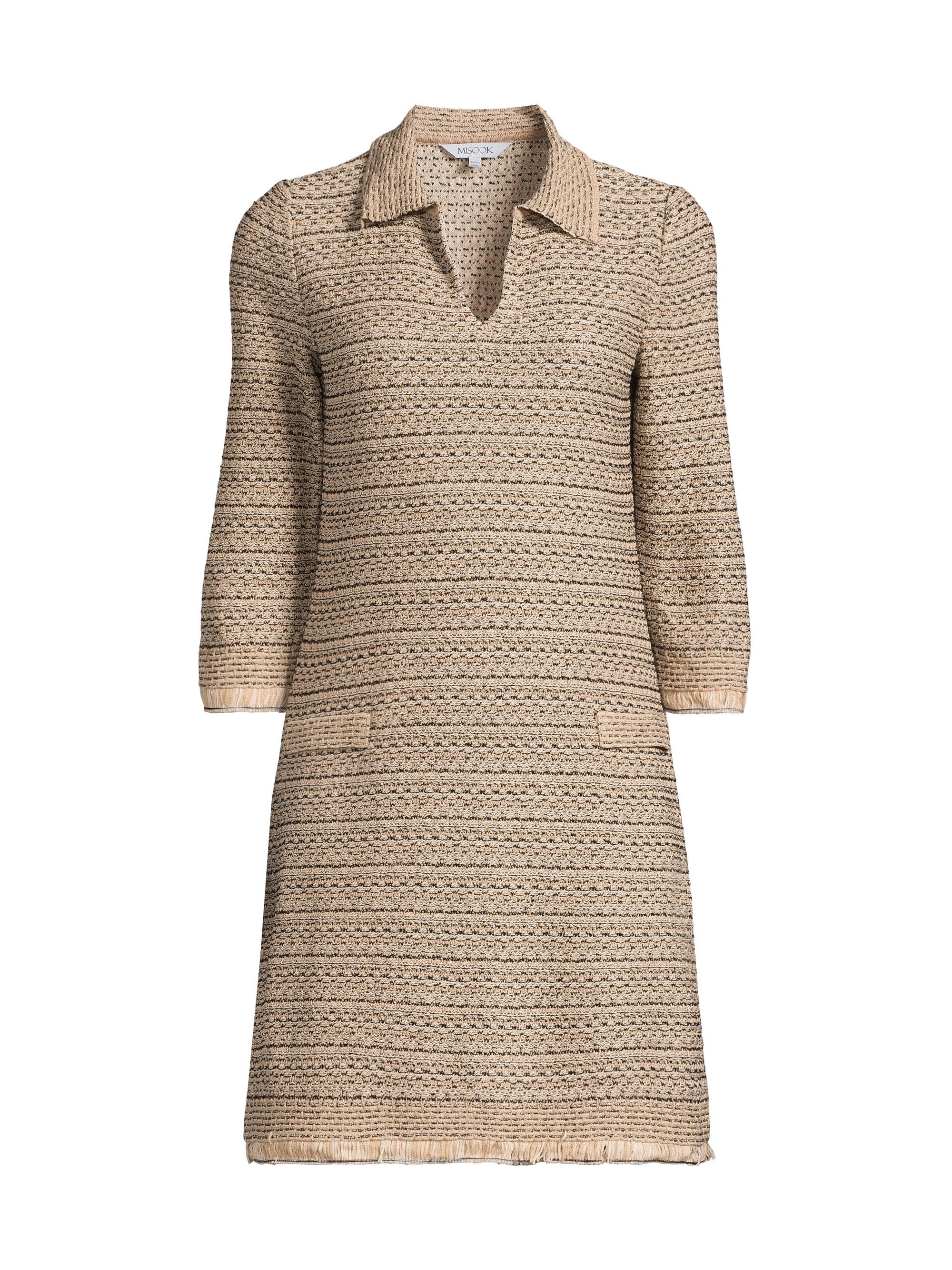 Misook Women's Fringe-Trim Heritage-Fit Shift Minidress - Black Sand Biscotti