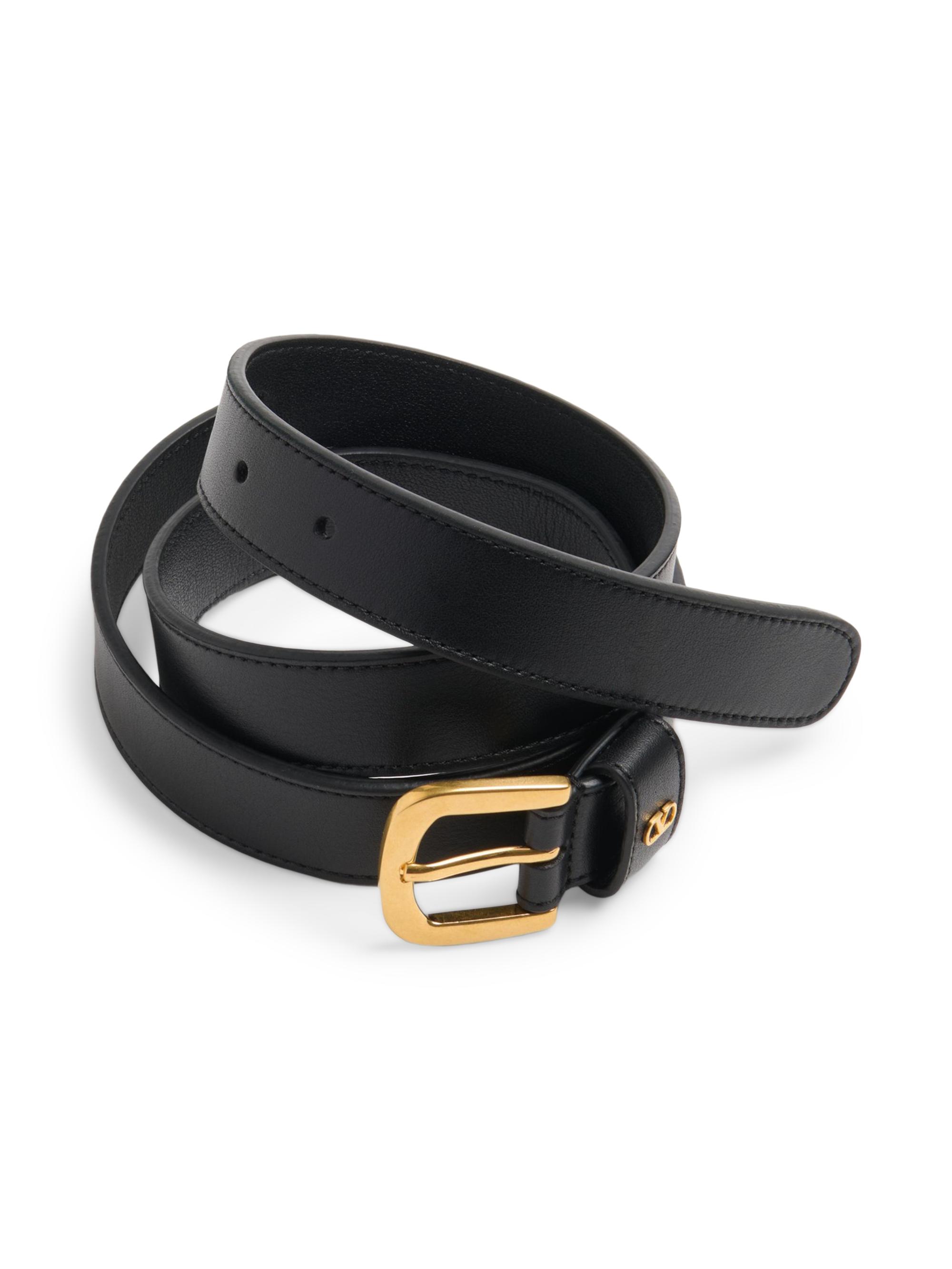 Valentino: Genuine leather black belt with baby monogram. Size XL Gold hardware Mario Valentino Baby Monogram Gold logo Black Leather Belt  main image 2