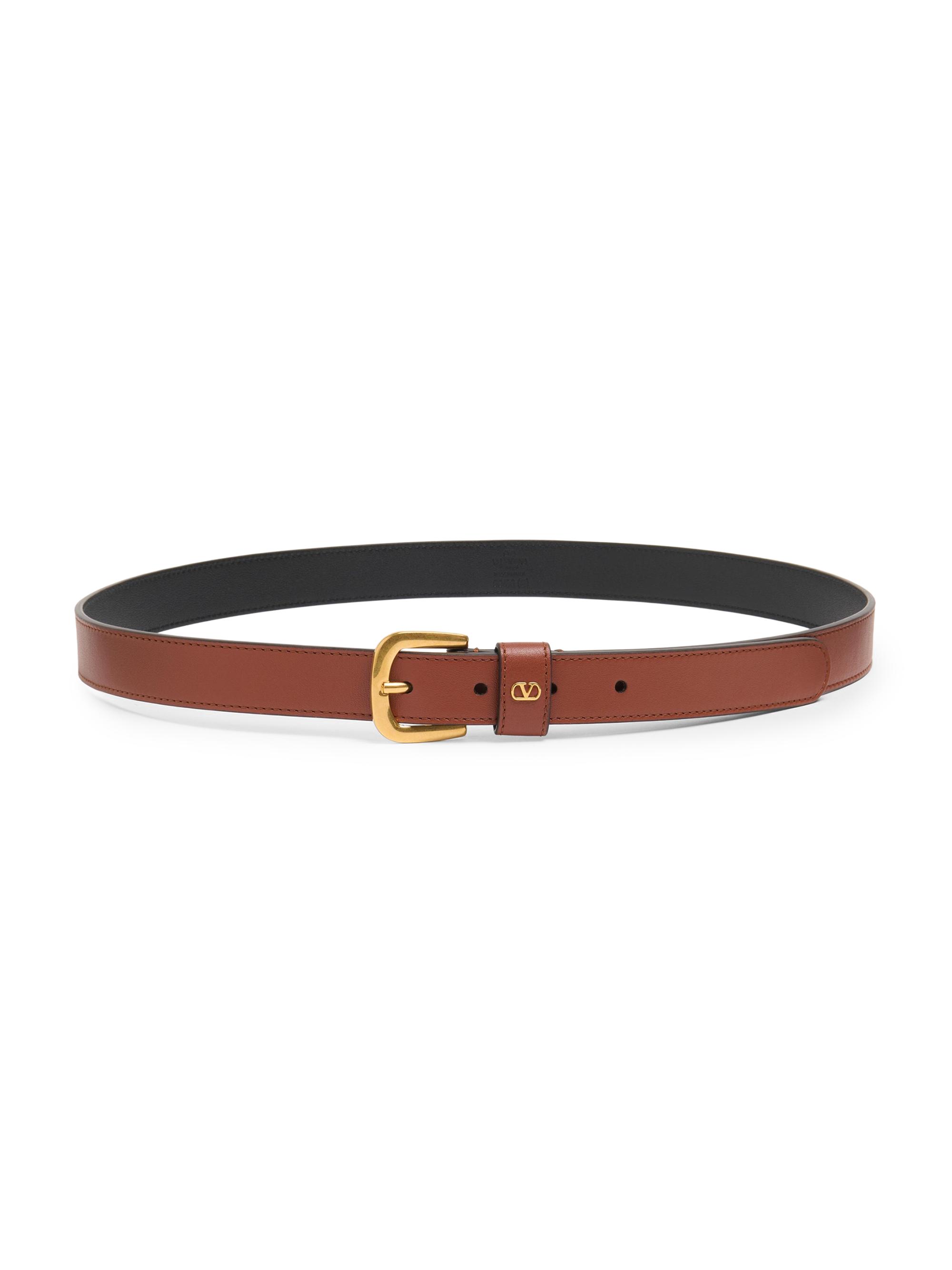 Valentino Garavani Men's VLogo Signature Belt in Shiny Calfskin 25MM - Deep Caramel