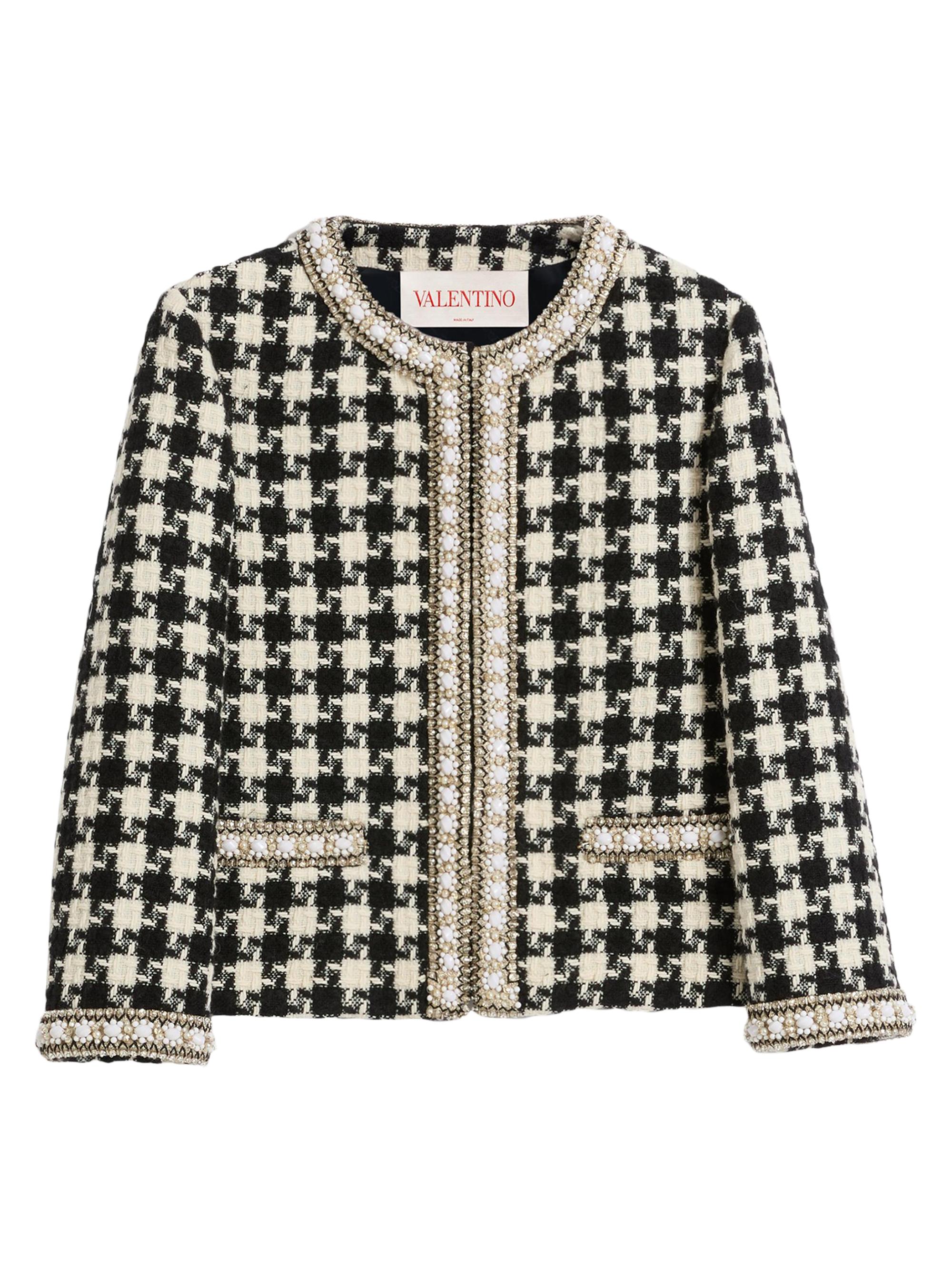 Valentino Garavani Women's Embroidered Jacket in Damier Light Tweed - White Black