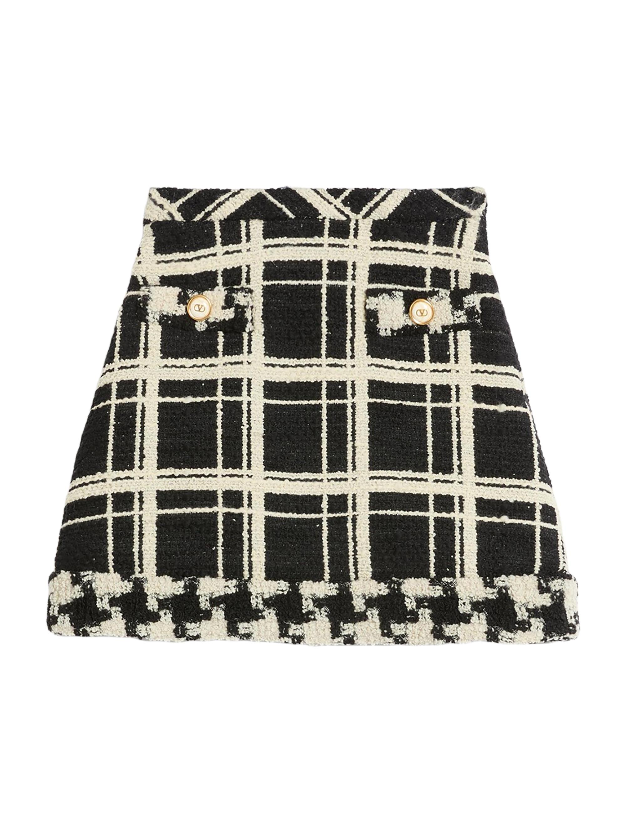 Valentino Garavani Women's Macro Check Tweed Skirt - Black