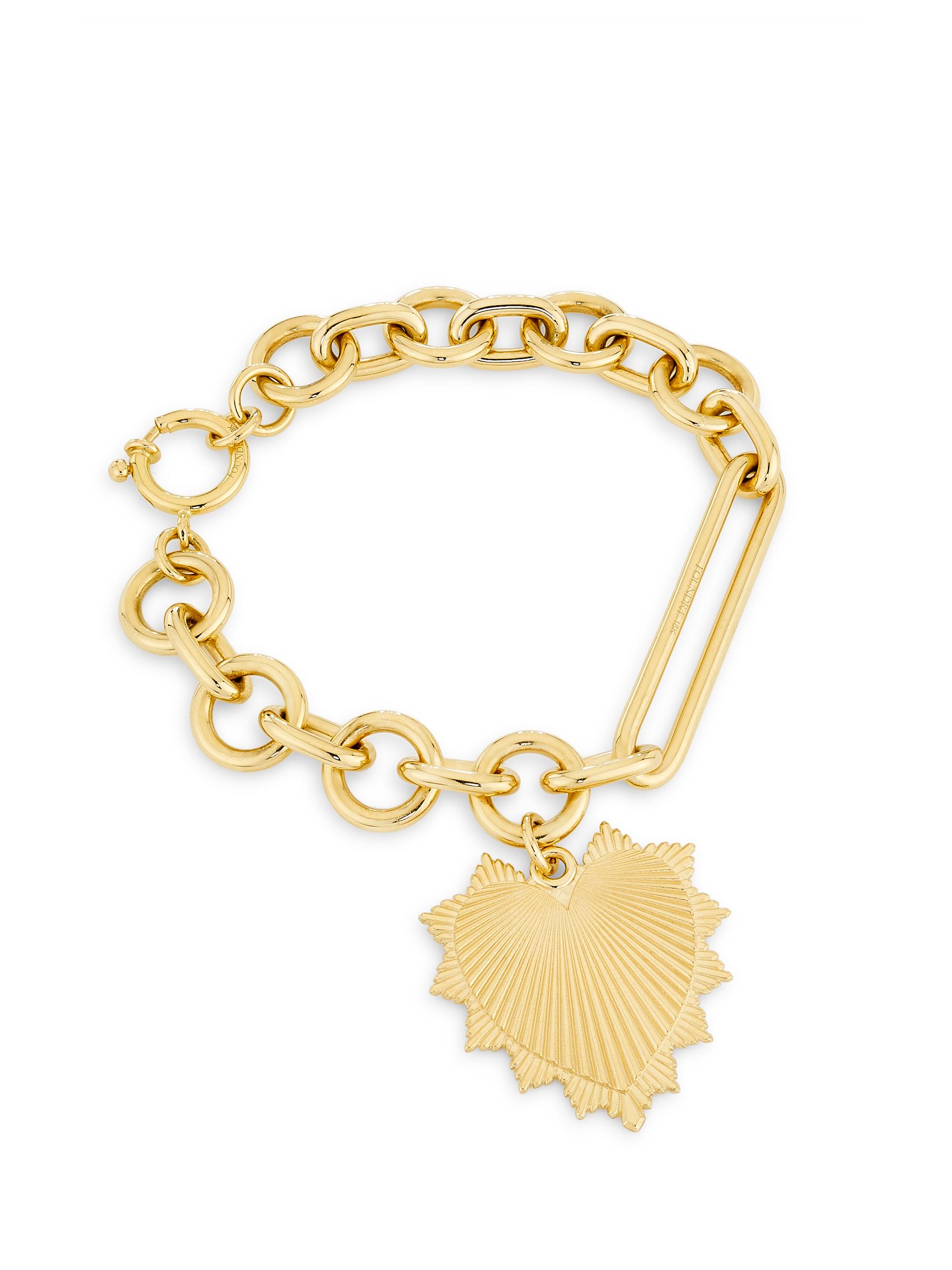 Women's Heart Love Token 18K Yellow Gold Charm Bracelet - Yellow Gold