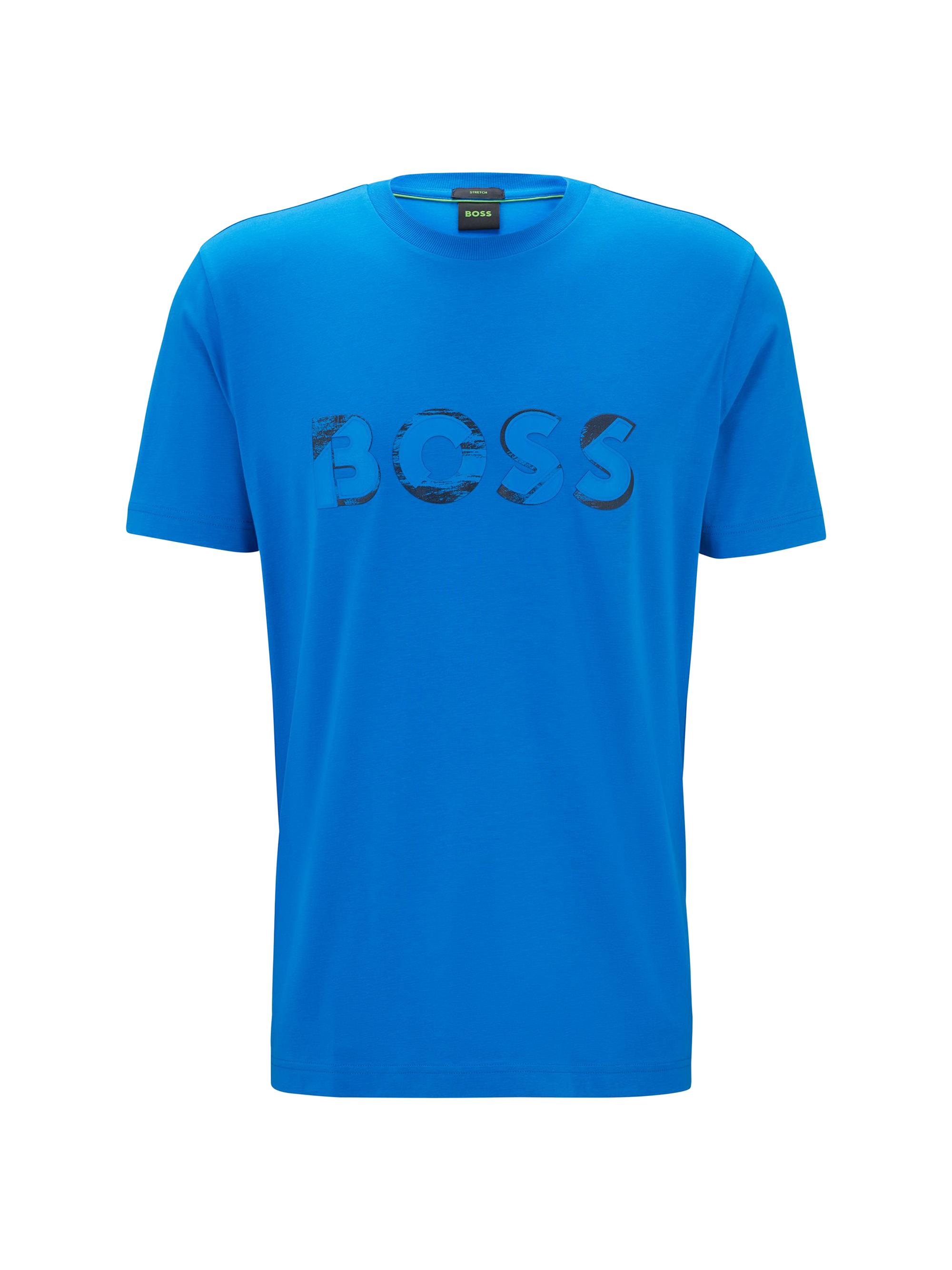 BOSS Men's Stretch-Cotton Short-Sleeved T-Shirt with Logo Artwork - Blue