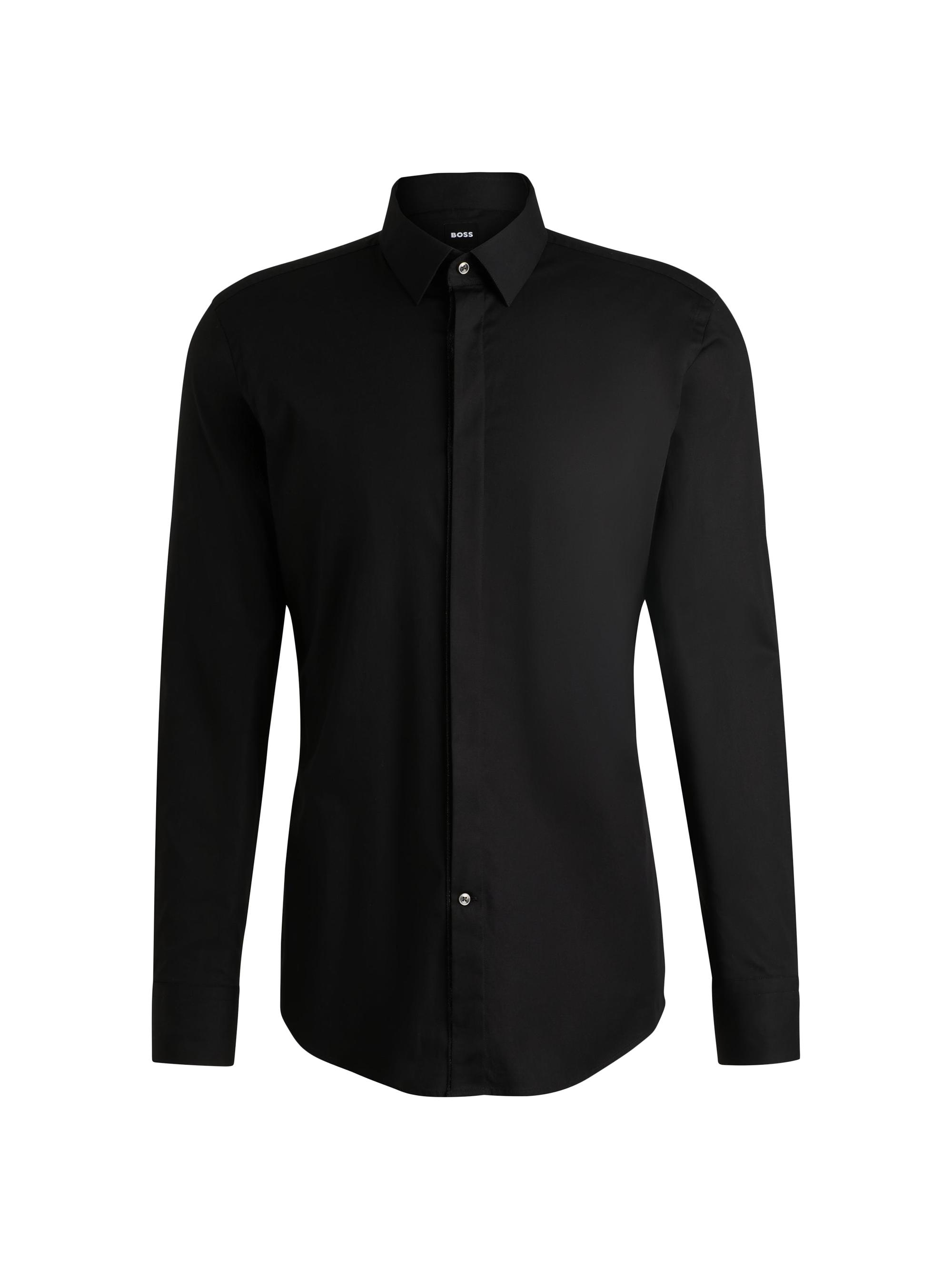 BOSS Men's Slim-Fit Shirt in Easy Iron Stretch-Cotton Poplin - Black