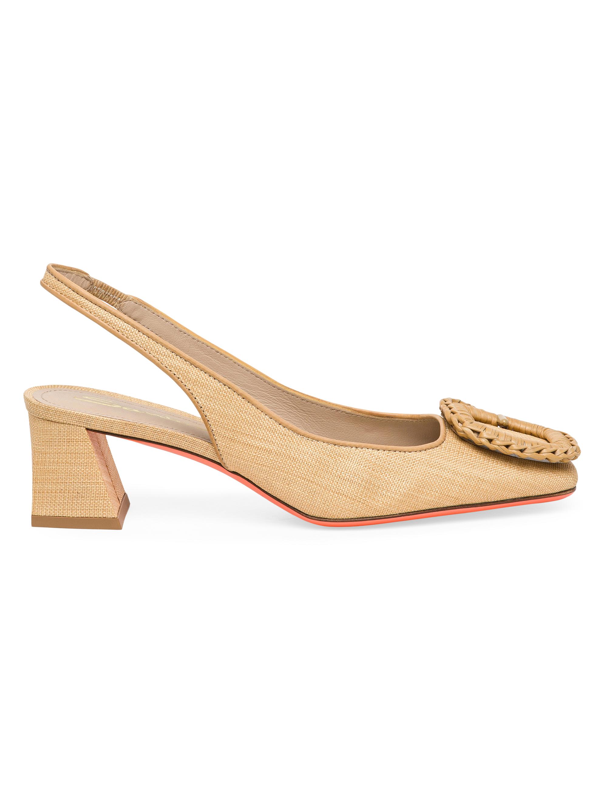 Santoni Women's Lemon 50MM Raffia & Leather Slingback Pumps - Beige