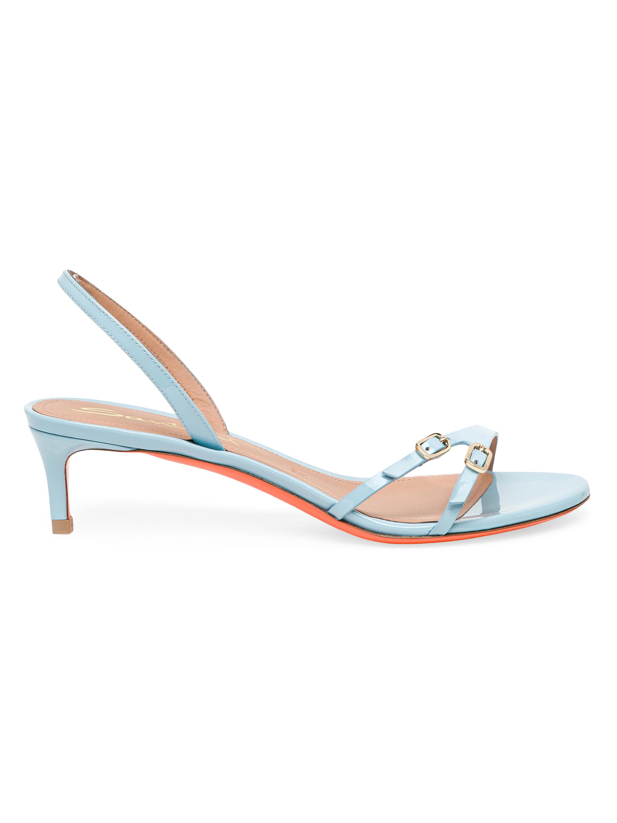 Santoni Women's Buckle Patent Leather Sandals - Light Blue